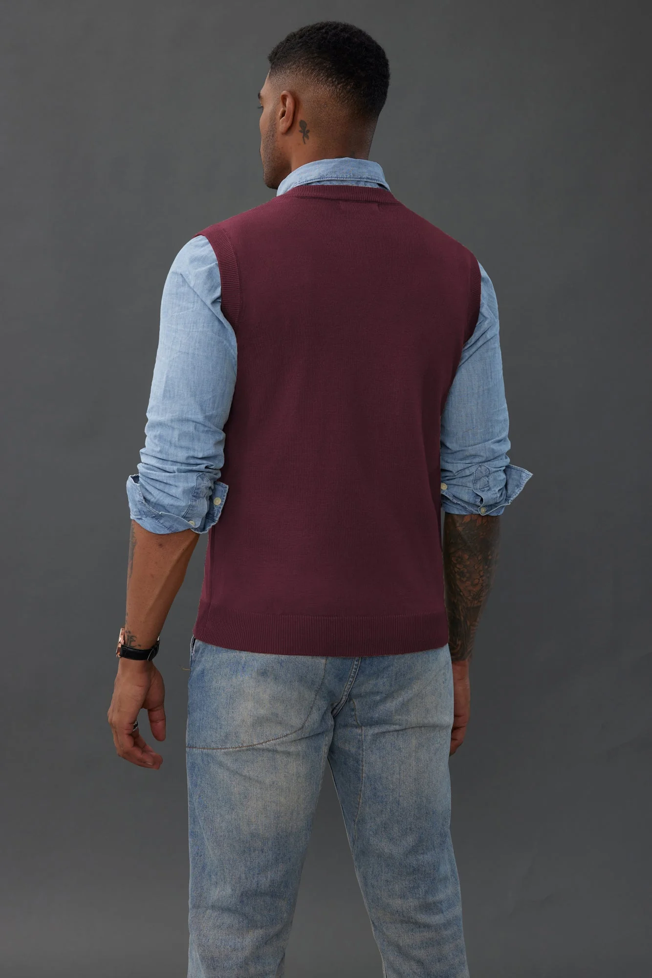 Mens V-Neck Knitted Sweater Vest Solid Plain Sleeveless Pullover Knitwear - Image 30