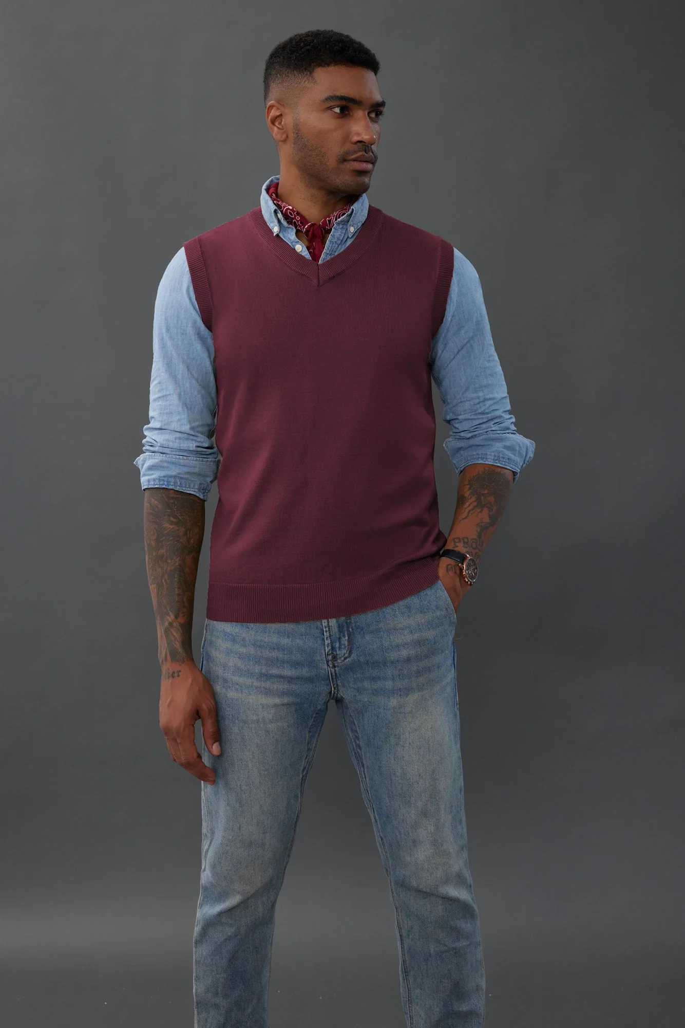 Mens V-Neck Knitted Sweater Vest Solid Plain Sleeveless Pullover Knitwear - Image 31