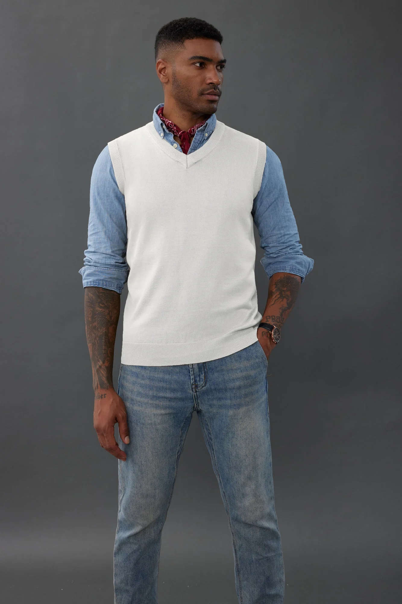 Mens V-Neck Knitted Sweater Vest Solid Plain Sleeveless Pullover Knitwear - Image 36