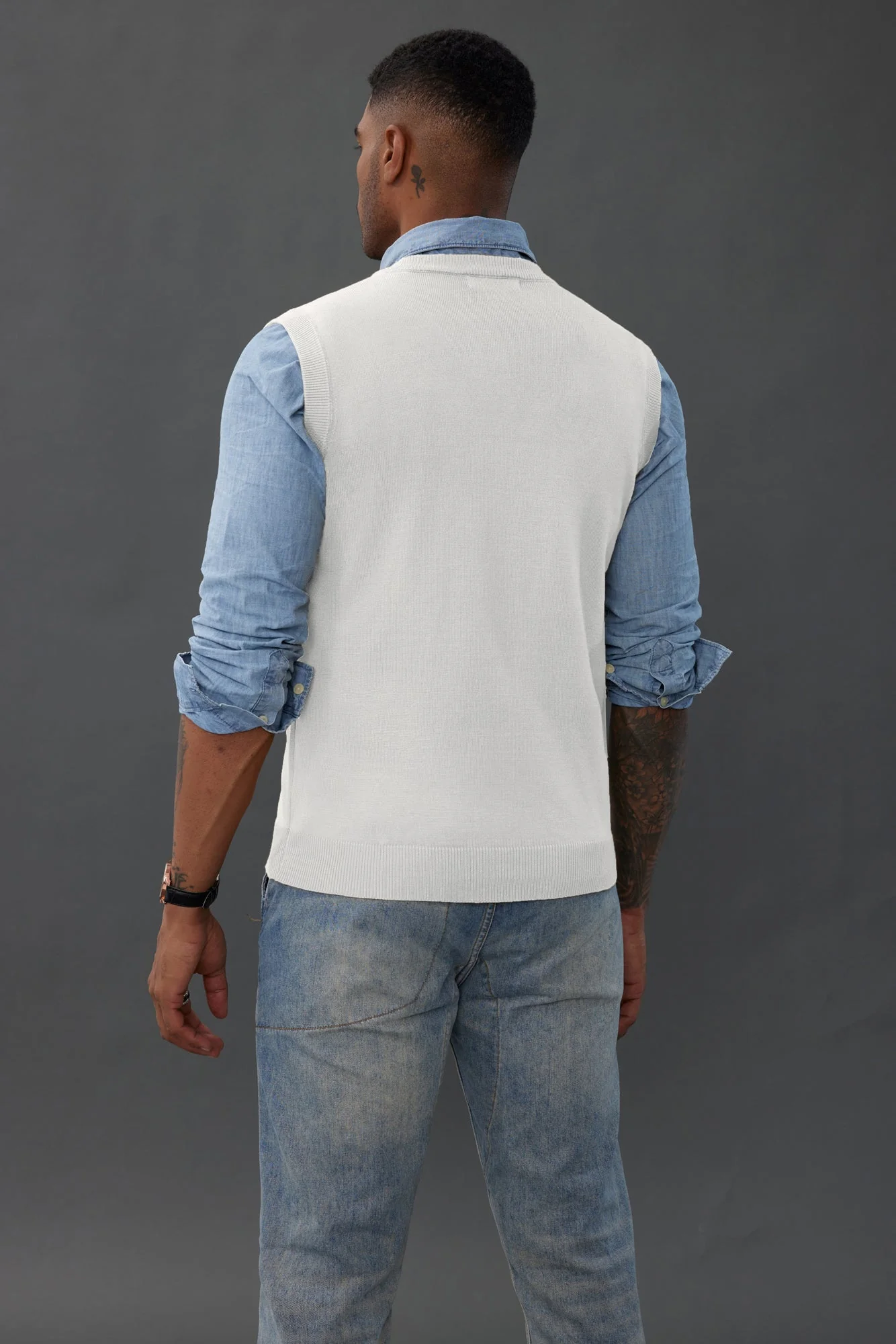 Mens V-Neck Knitted Sweater Vest Solid Plain Sleeveless Pullover Knitwear - Image 37
