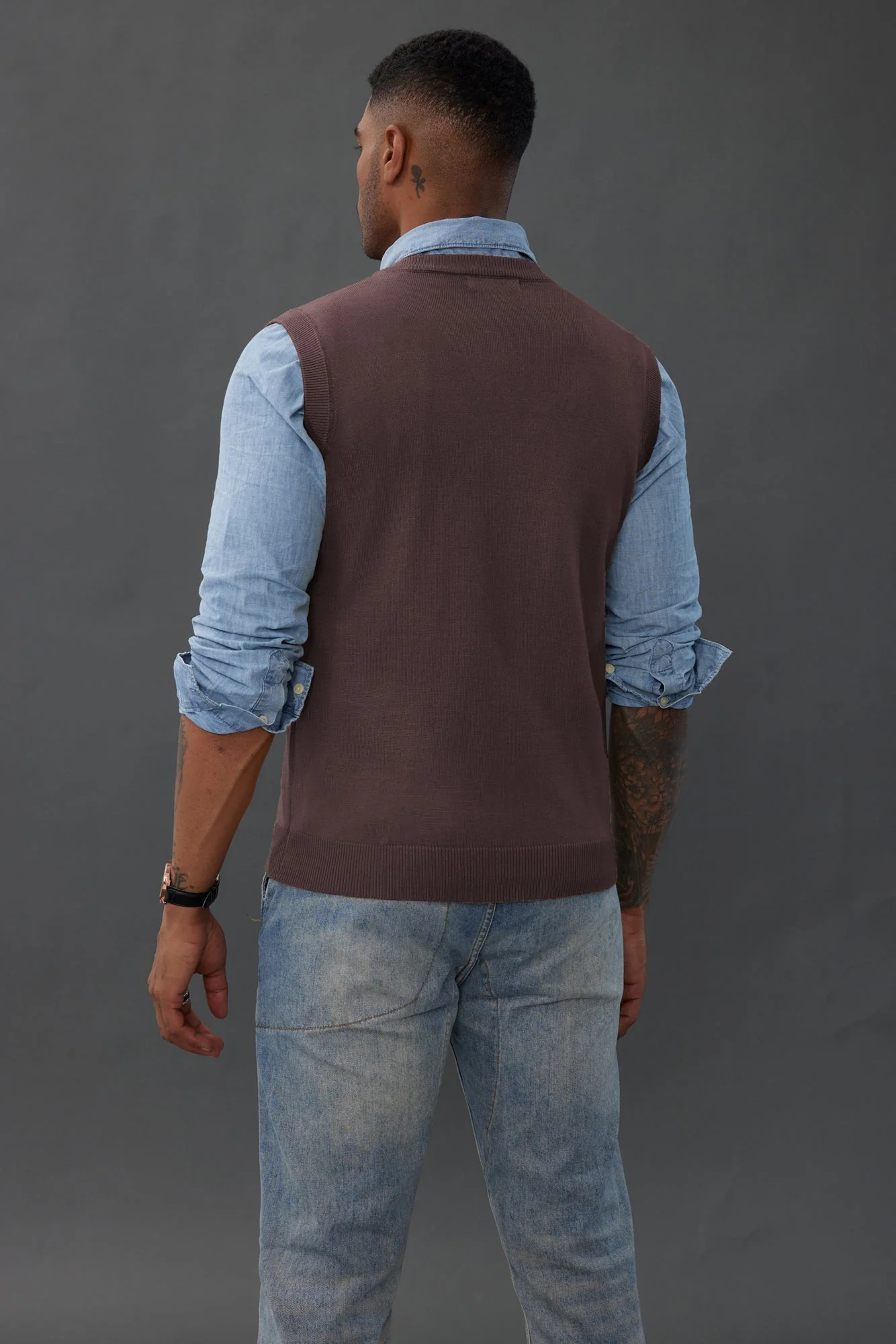 Mens V-Neck Knitted Sweater Vest Solid Plain Sleeveless Pullover Knitwear - Image 42