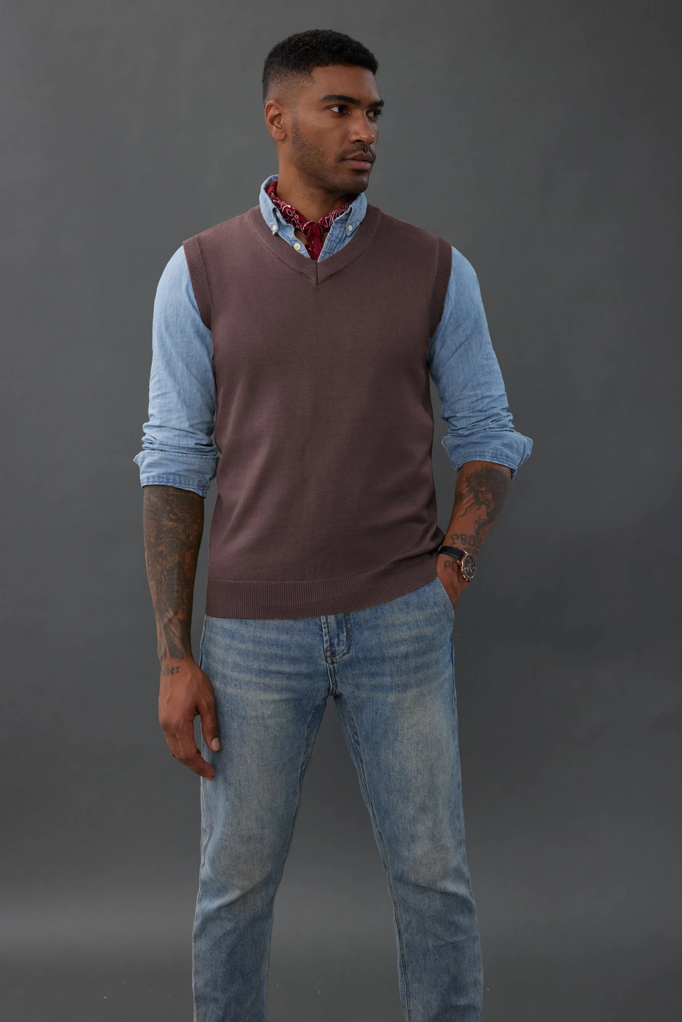 Mens V-Neck Knitted Sweater Vest Solid Plain Sleeveless Pullover Knitwear - Image 43