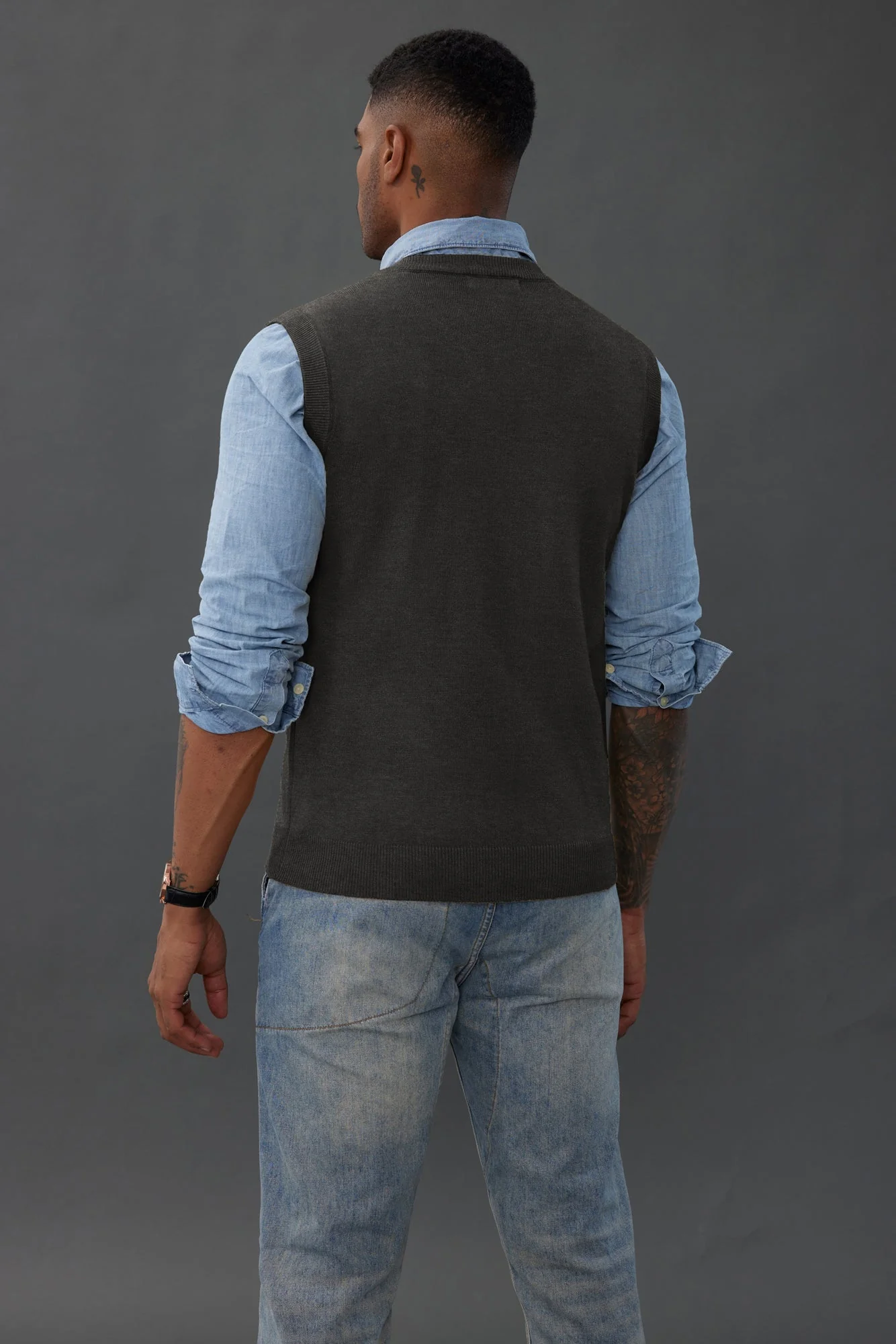 Mens V-Neck Knitted Sweater Vest Solid Plain Sleeveless Pullover Knitwear - Image 48