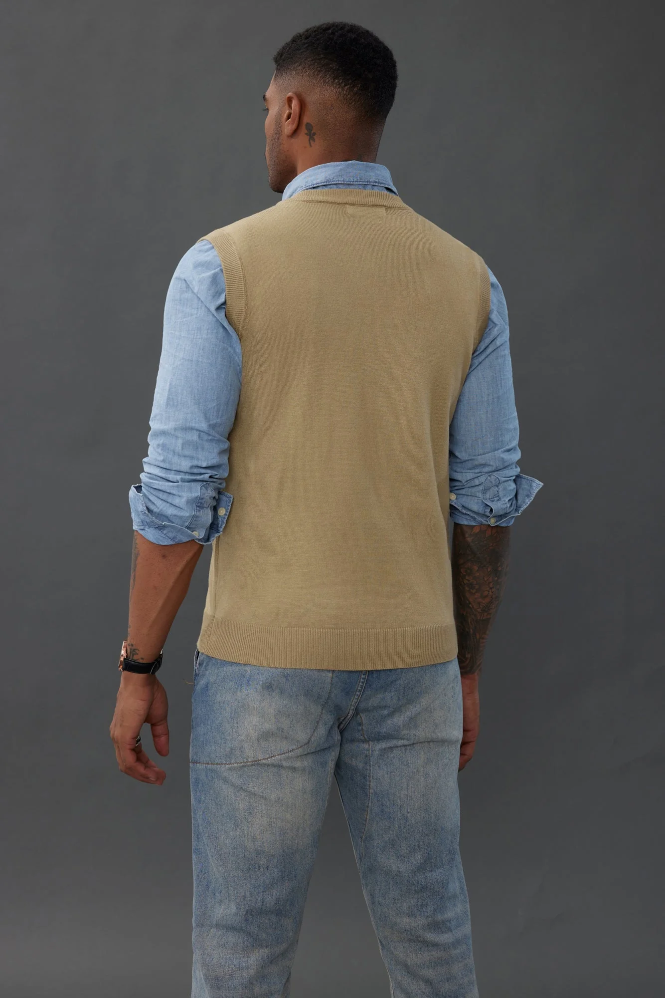 Mens V-Neck Knitted Sweater Vest Solid Plain Sleeveless Pullover Knitwear - Image 6