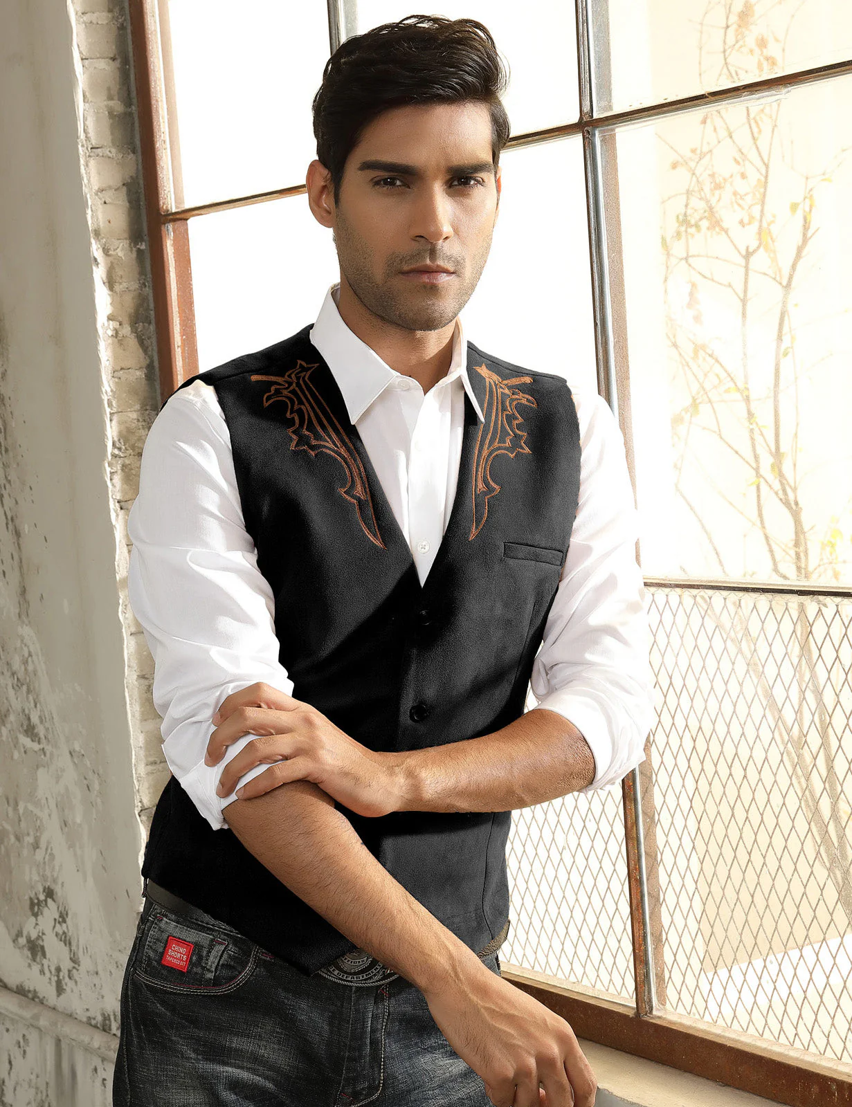Men's Suede Leather Suit Vest Embroidery Casual Slim Fit Western Vest Waistcoats - Image 20