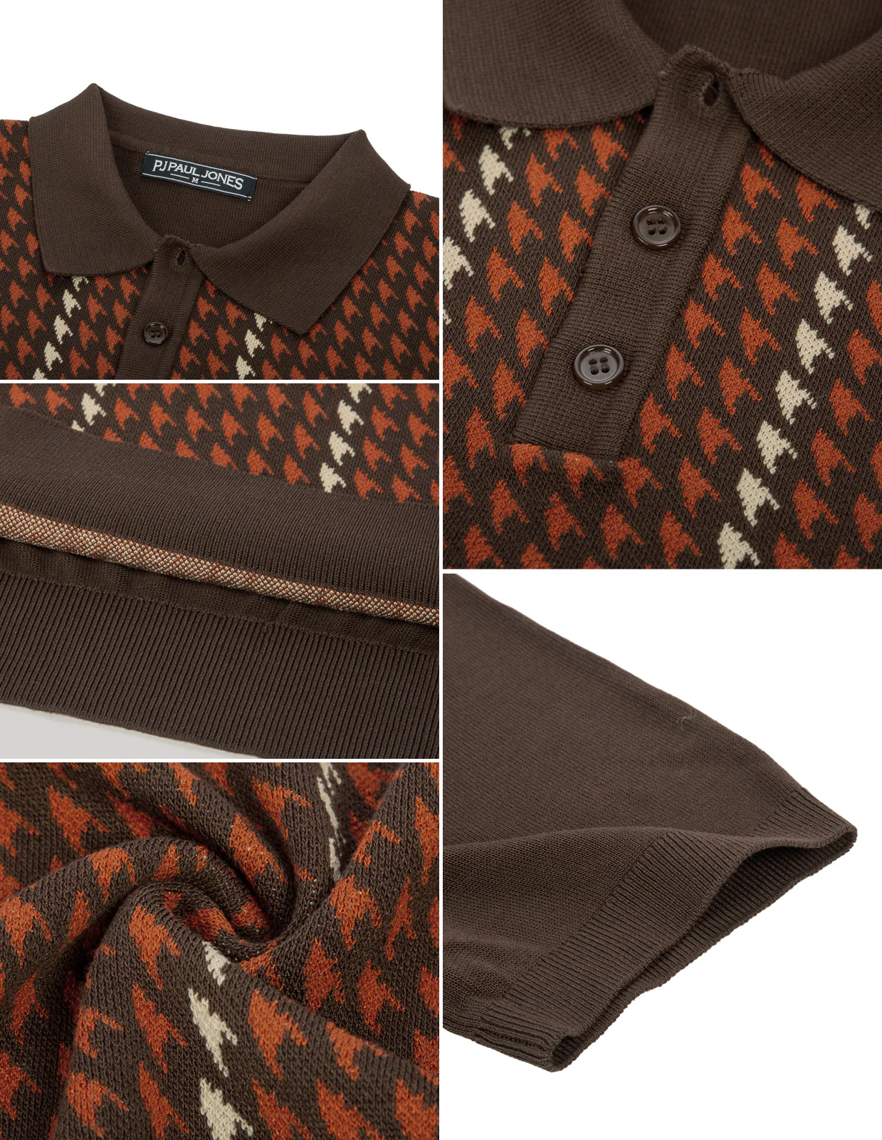 Men's Vintage Polo Pullover Shirts Lightweight Knit Houndstooth Golf Shirts - Image 7