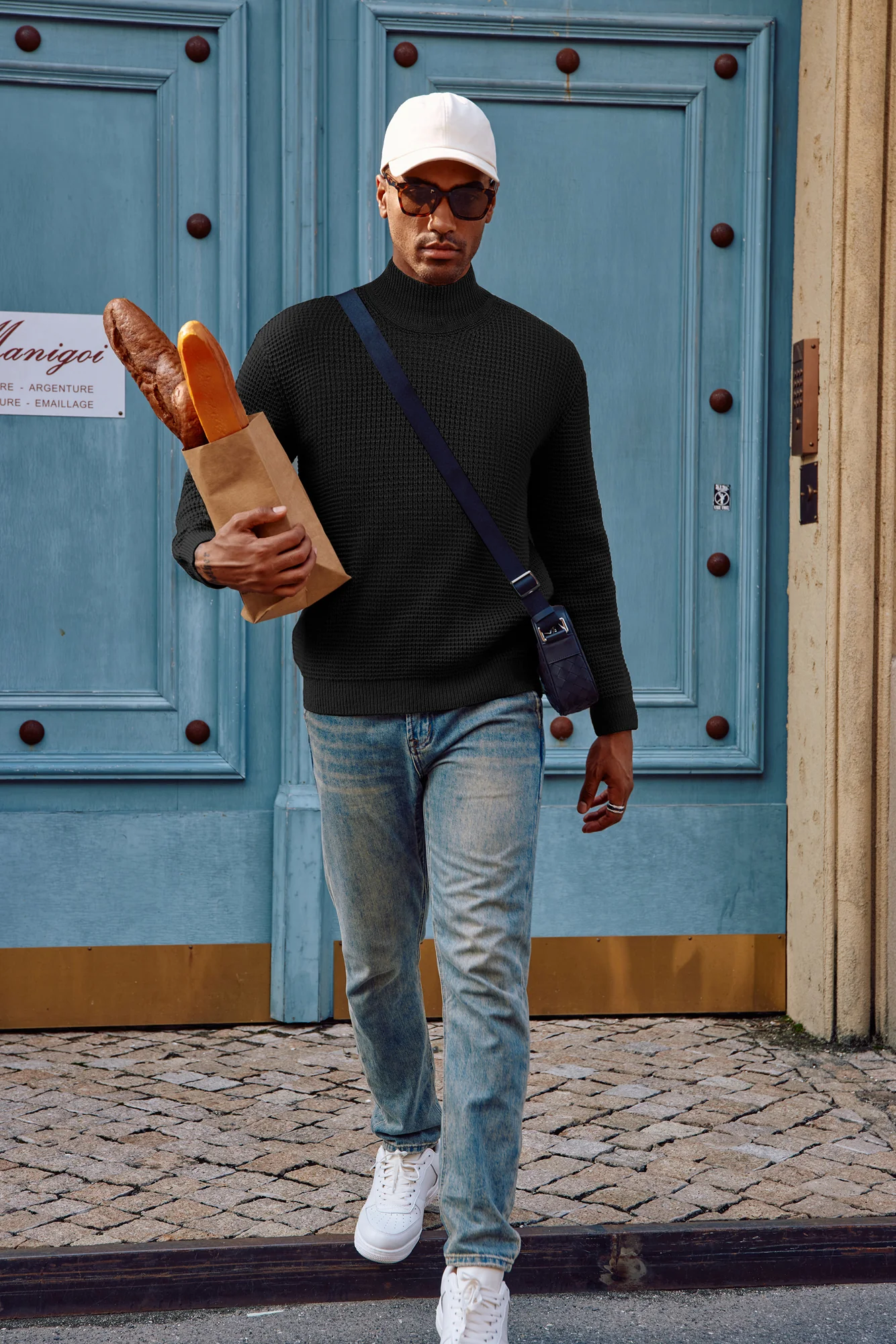 Mock Neck Sweaters Waffle Cable Knit Pullover Sweater - Image 12