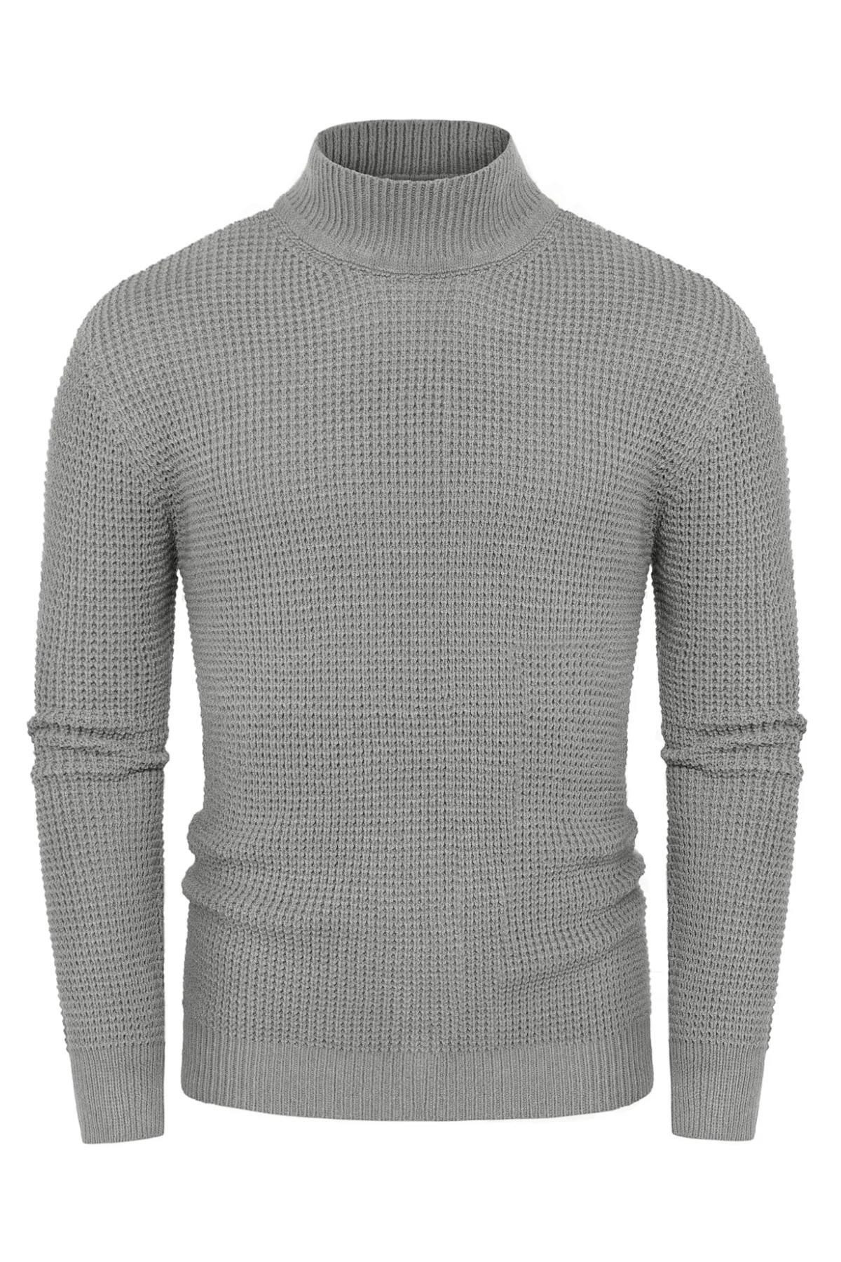 Mock Neck Sweaters Waffle Cable Knit Pullover Sweater - Image 17