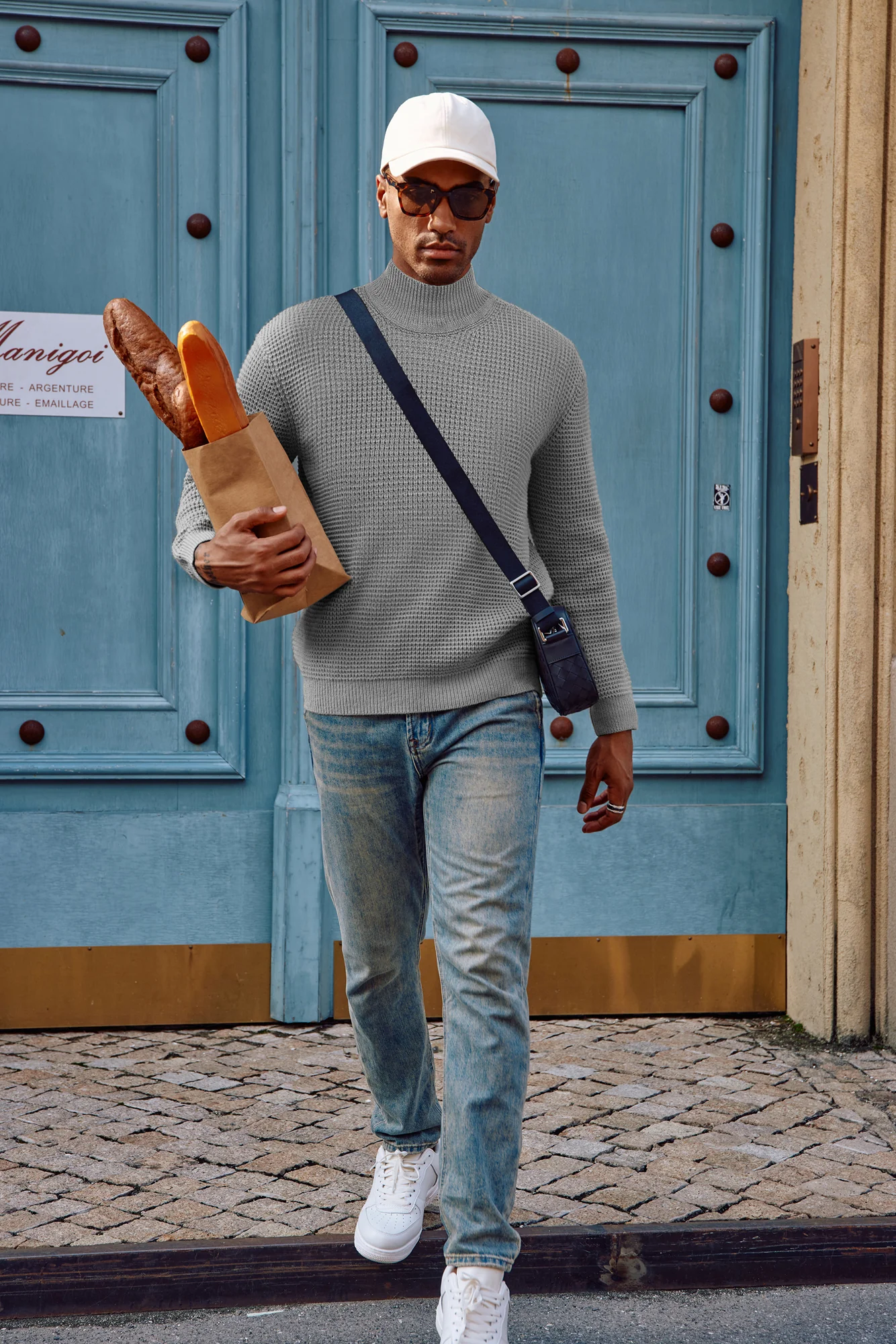 Mock Neck Sweaters Waffle Cable Knit Pullover Sweater - Image 18