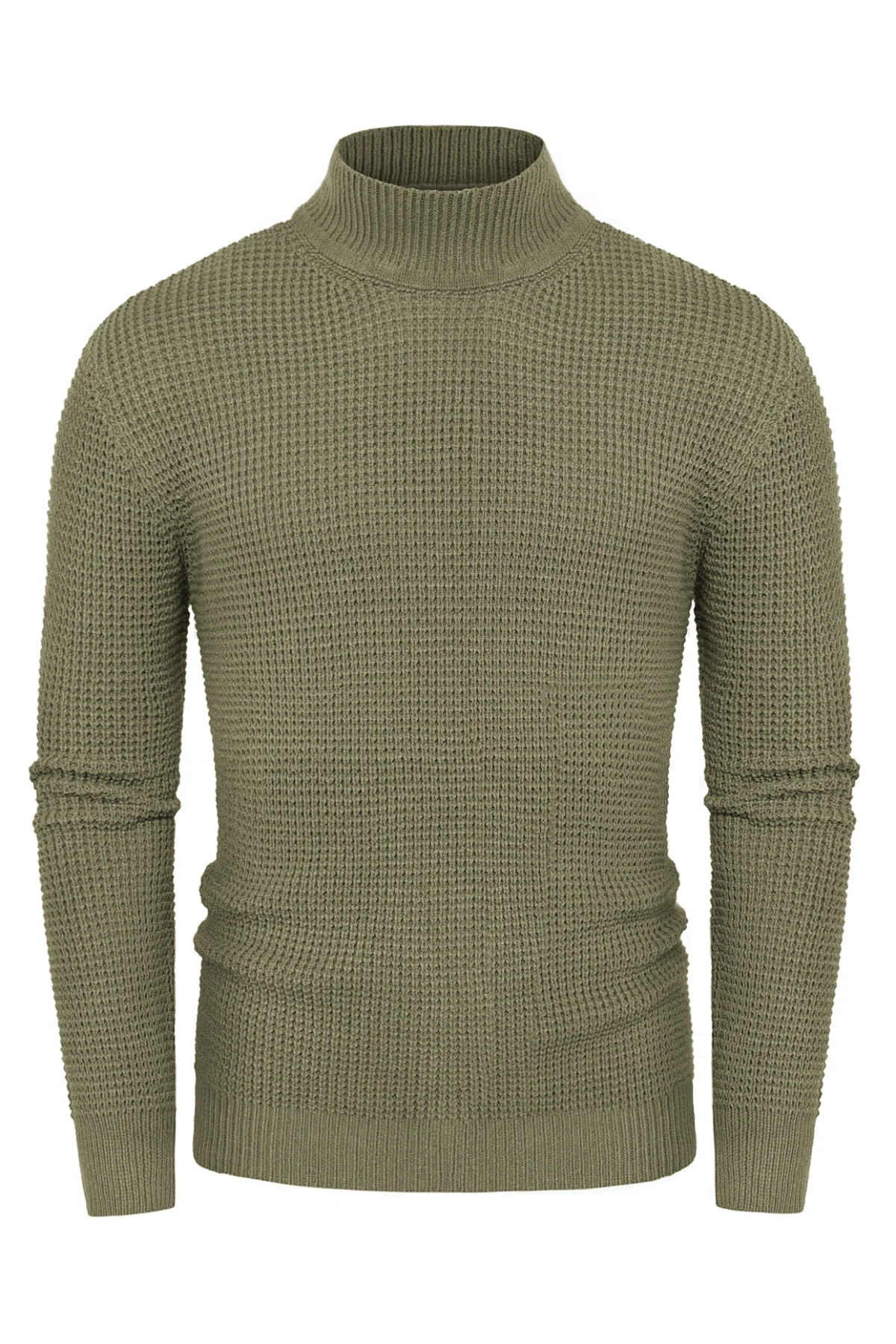 Mock Neck Sweaters Waffle Cable Knit Pullover Sweater - Image 3