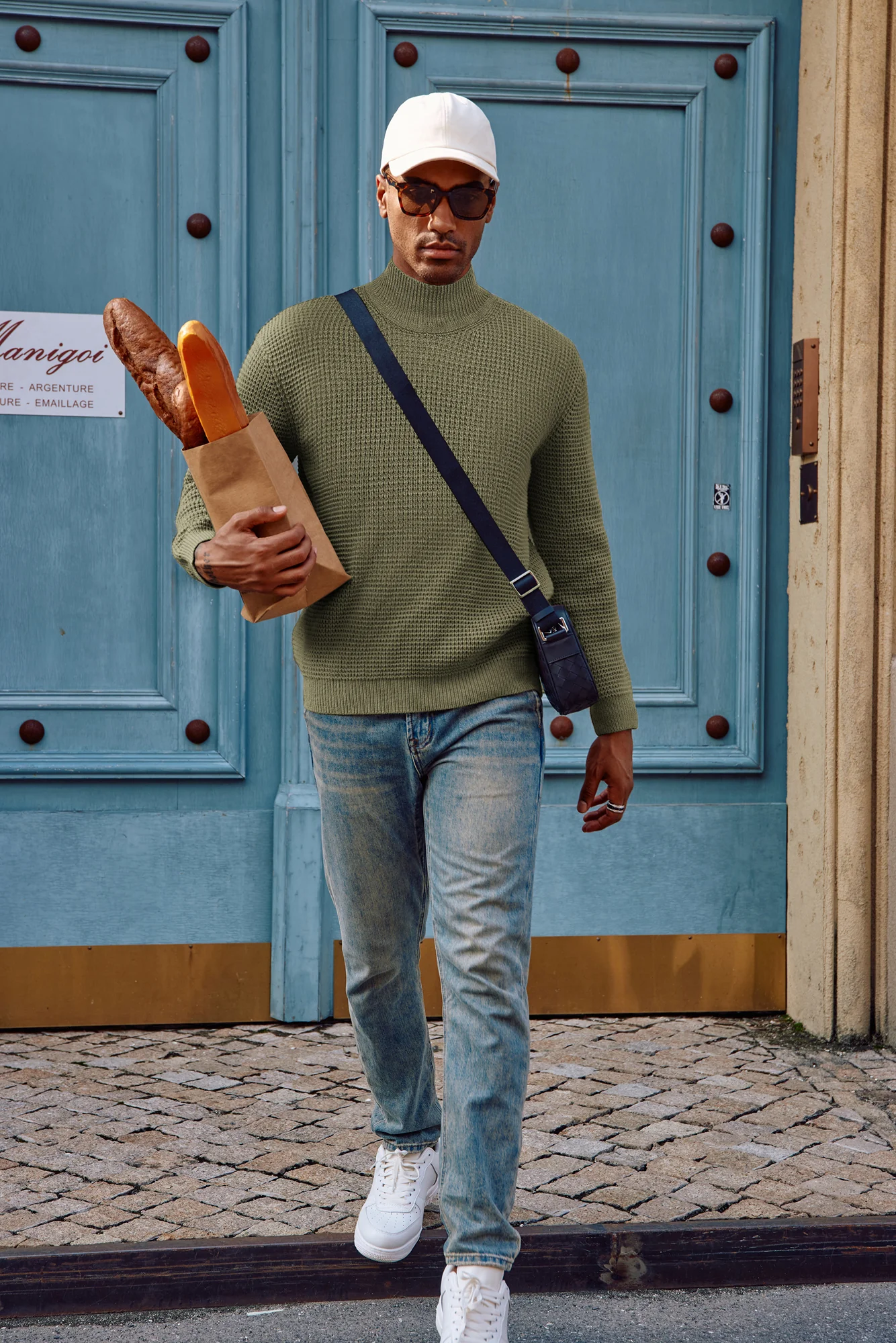 Mock Neck Sweaters Waffle Cable Knit Pullover Sweater - Image 4