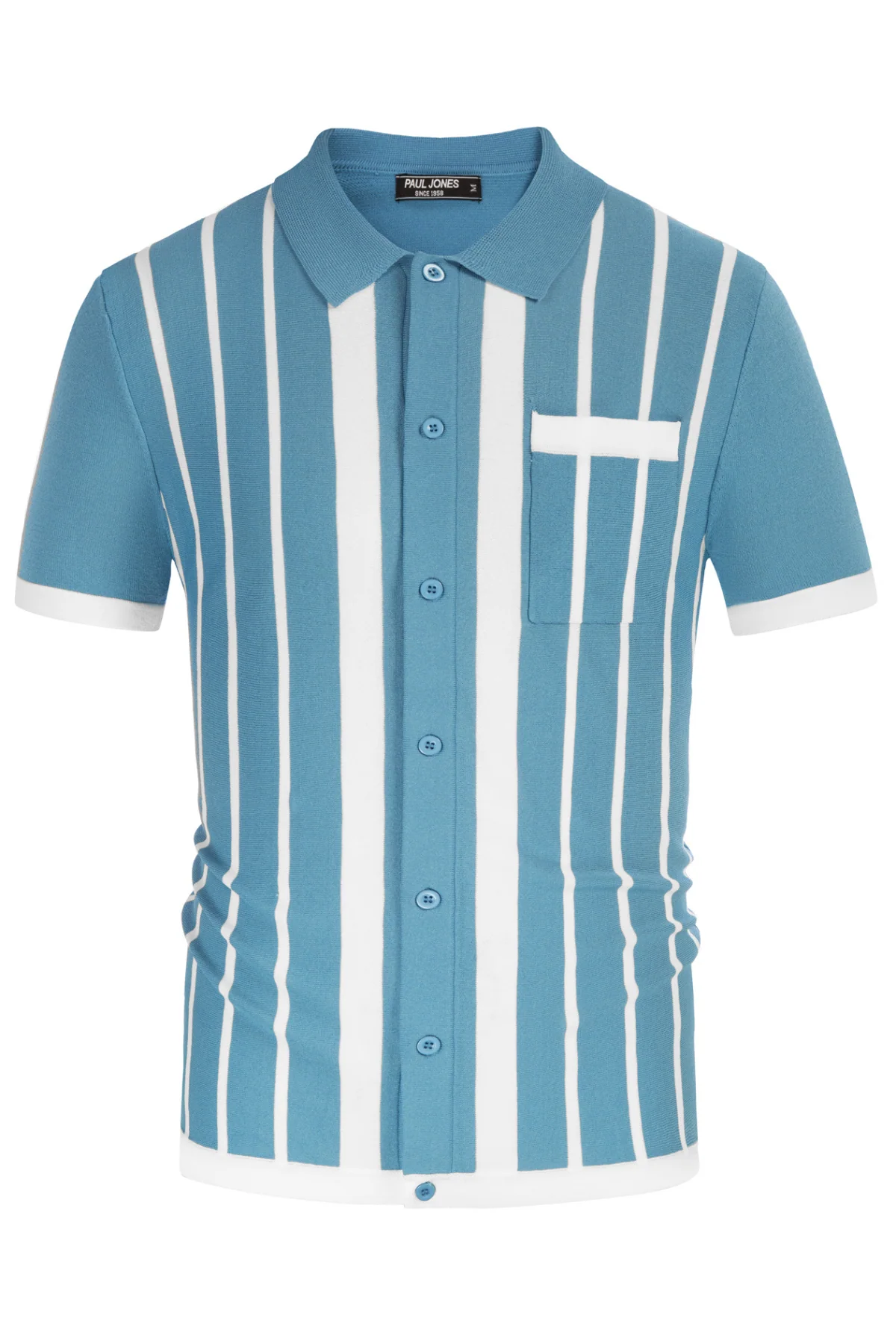 Mens Polo Shirts Vintage Striped Button Down Knitted Golf Cardigans Shirts - Image 15