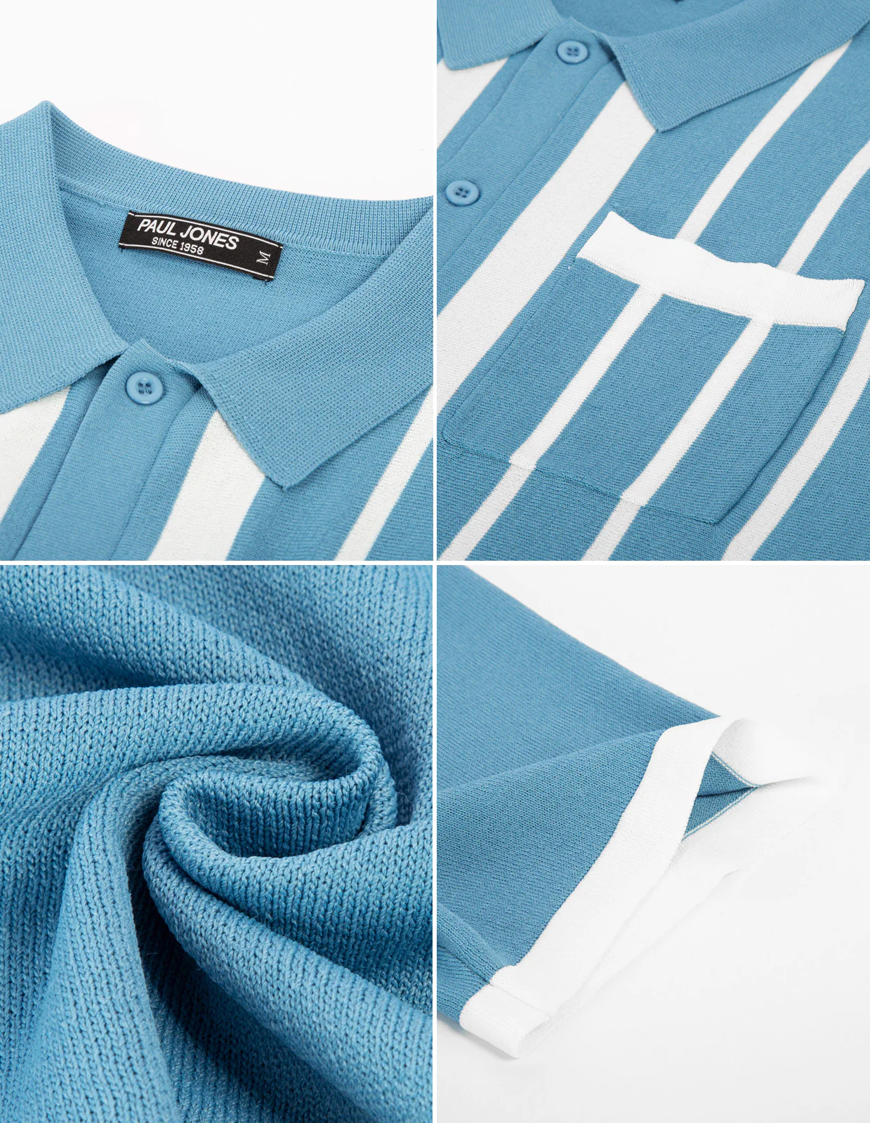 Mens Polo Shirts Vintage Striped Button Down Knitted Golf Cardigans Shirts - Image 18