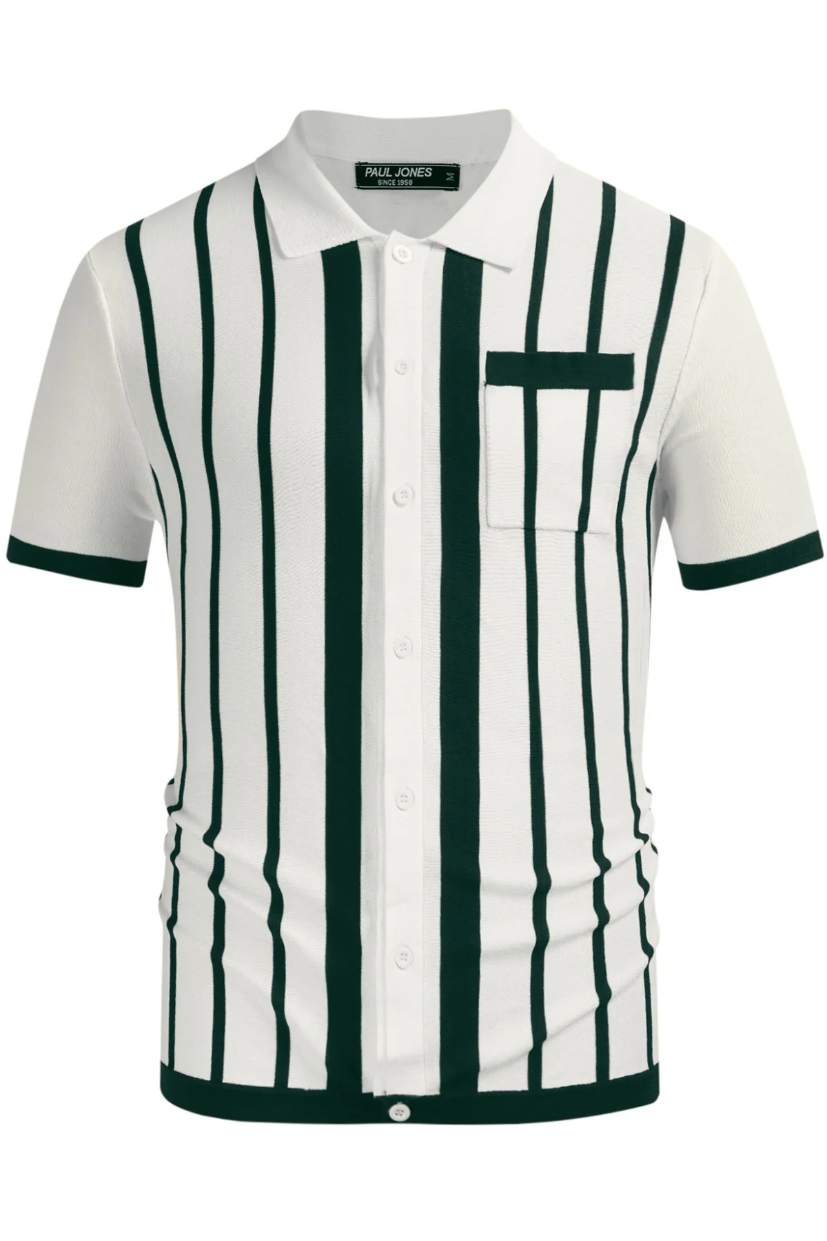 Mens Polo Shirts Vintage Striped Button Down Knitted Golf Cardigans Shirts - Image 3