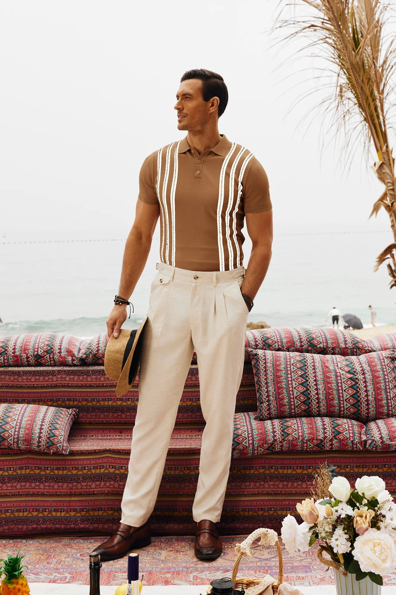 Men's Vintage Stripe Knitted Polo Shirts Short Sleeve Pullover Golf Knit Mens Polo Shirt - Image 21