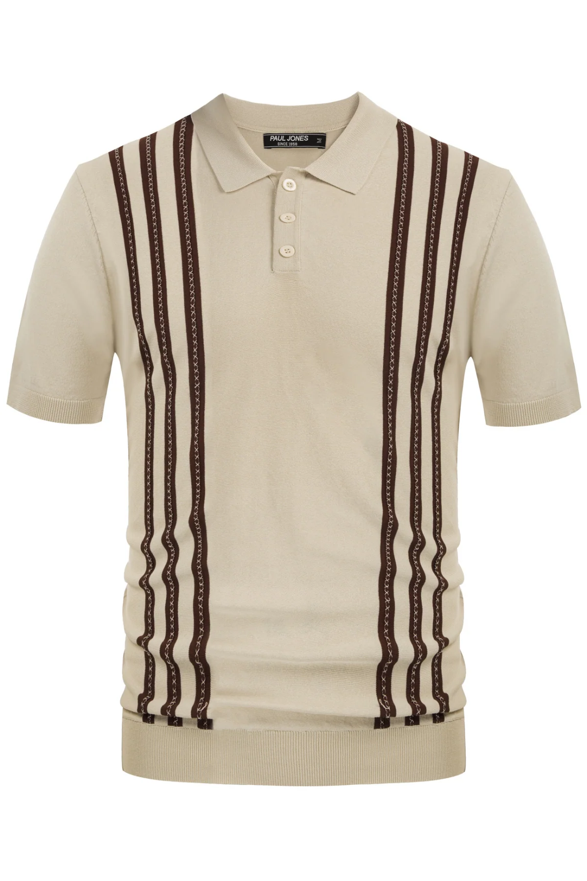 Men's Vintage Stripe Knitted Polo Shirts Short Sleeve Pullover Golf Knit Mens Polo Shirt - Image 3