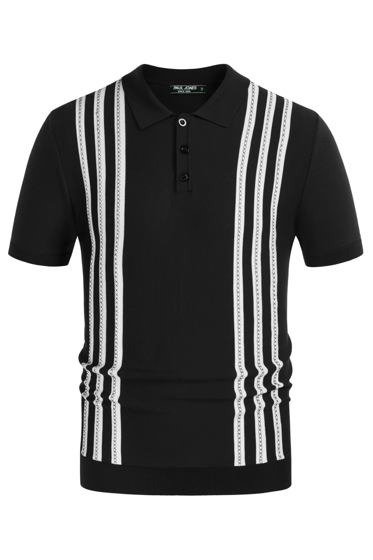 Men's Vintage Stripe Knitted Polo Shirts Short Sleeve Pullover Golf Knit Mens Polo Shirt - Image 32