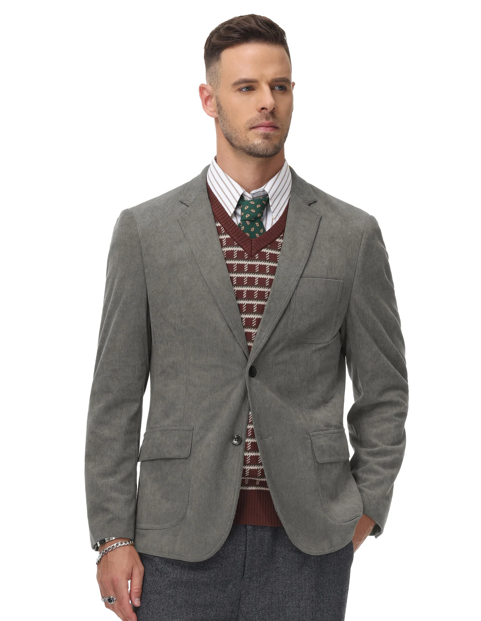 Men's Casual Corduroy Blazer Jacket Slim Fit Two Buttons Sport Coat - Image 10