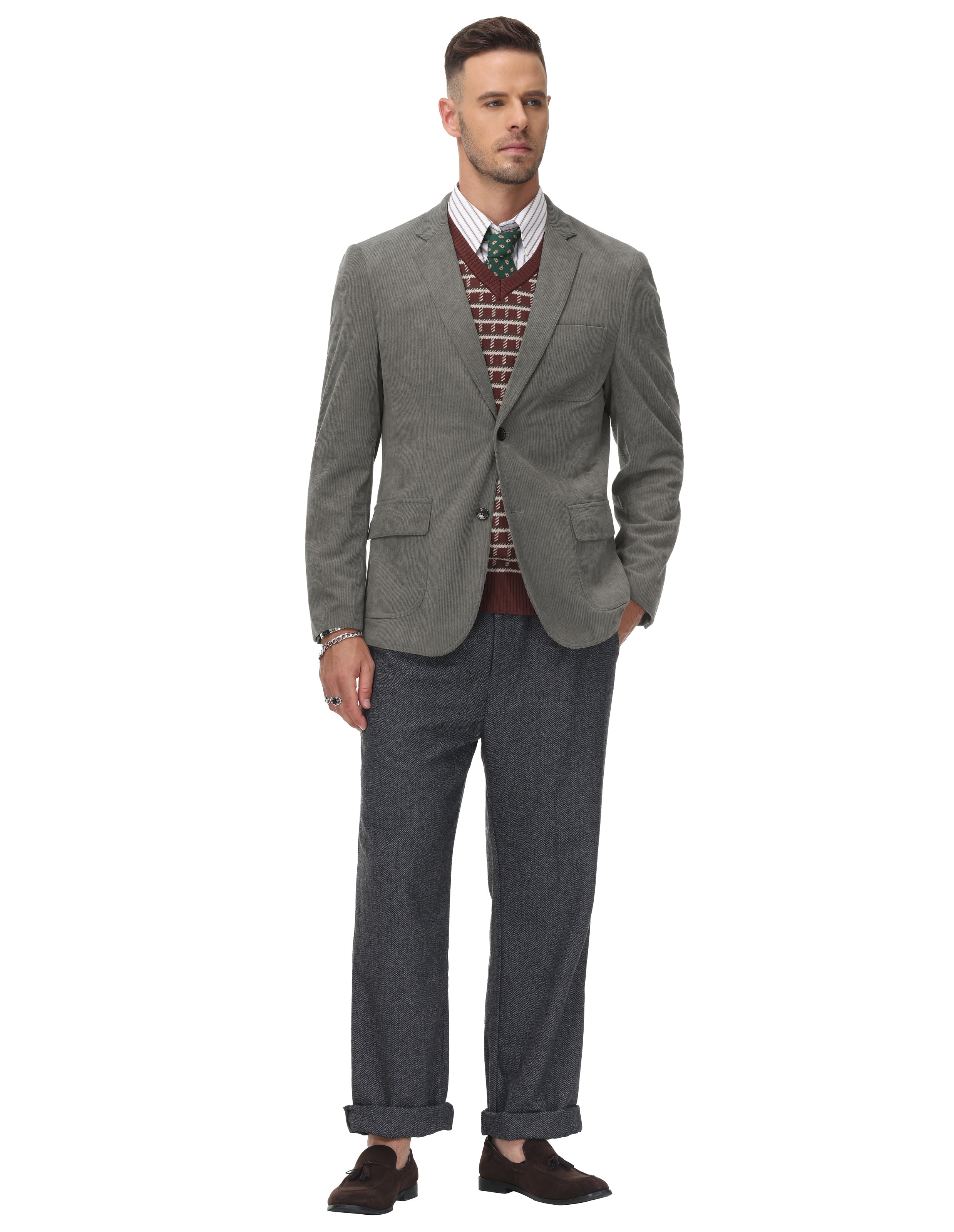 Men's Casual Corduroy Blazer Jacket Slim Fit Two Buttons Sport Coat - Image 11