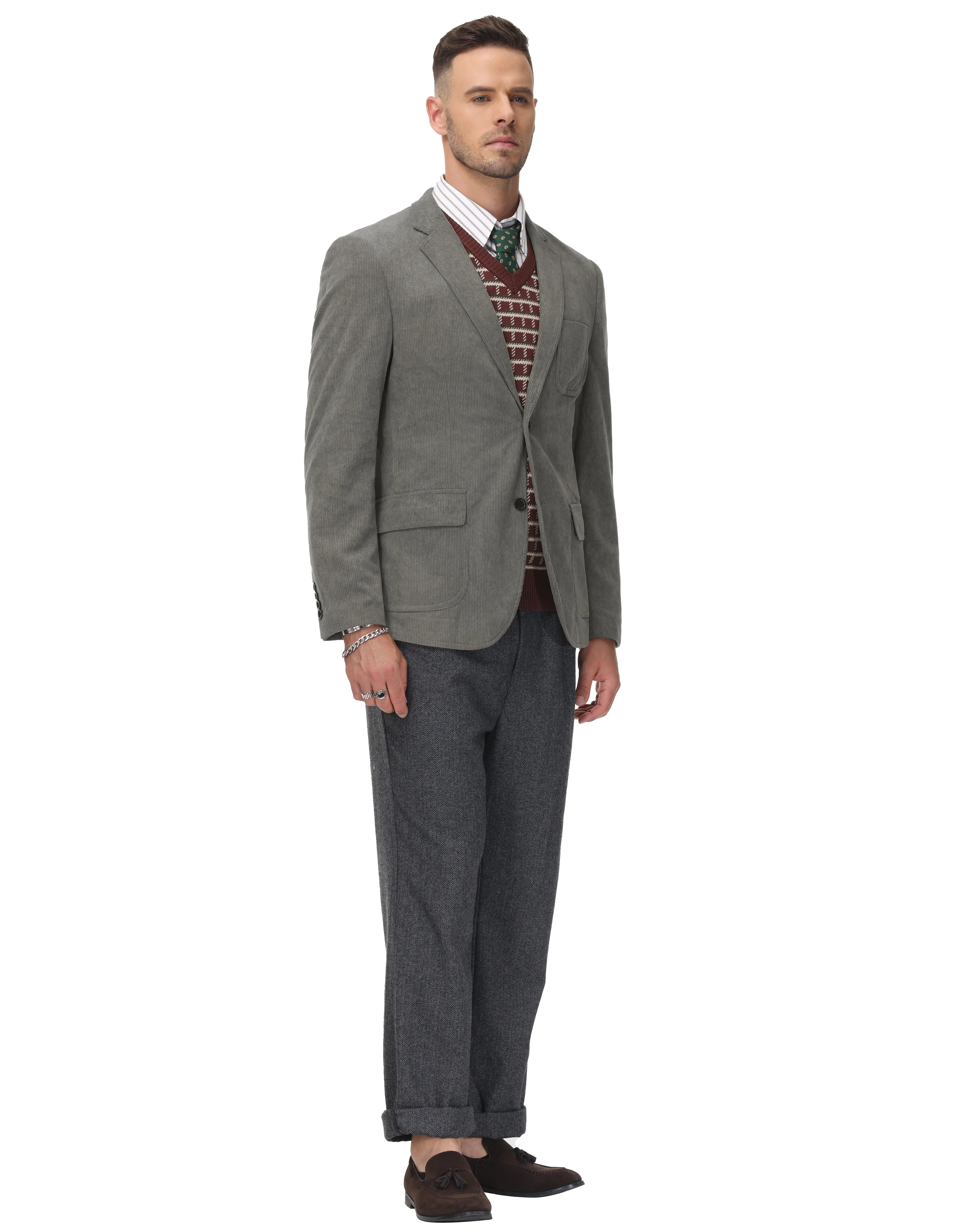 Men's Casual Corduroy Blazer Jacket Slim Fit Two Buttons Sport Coat - Image 12