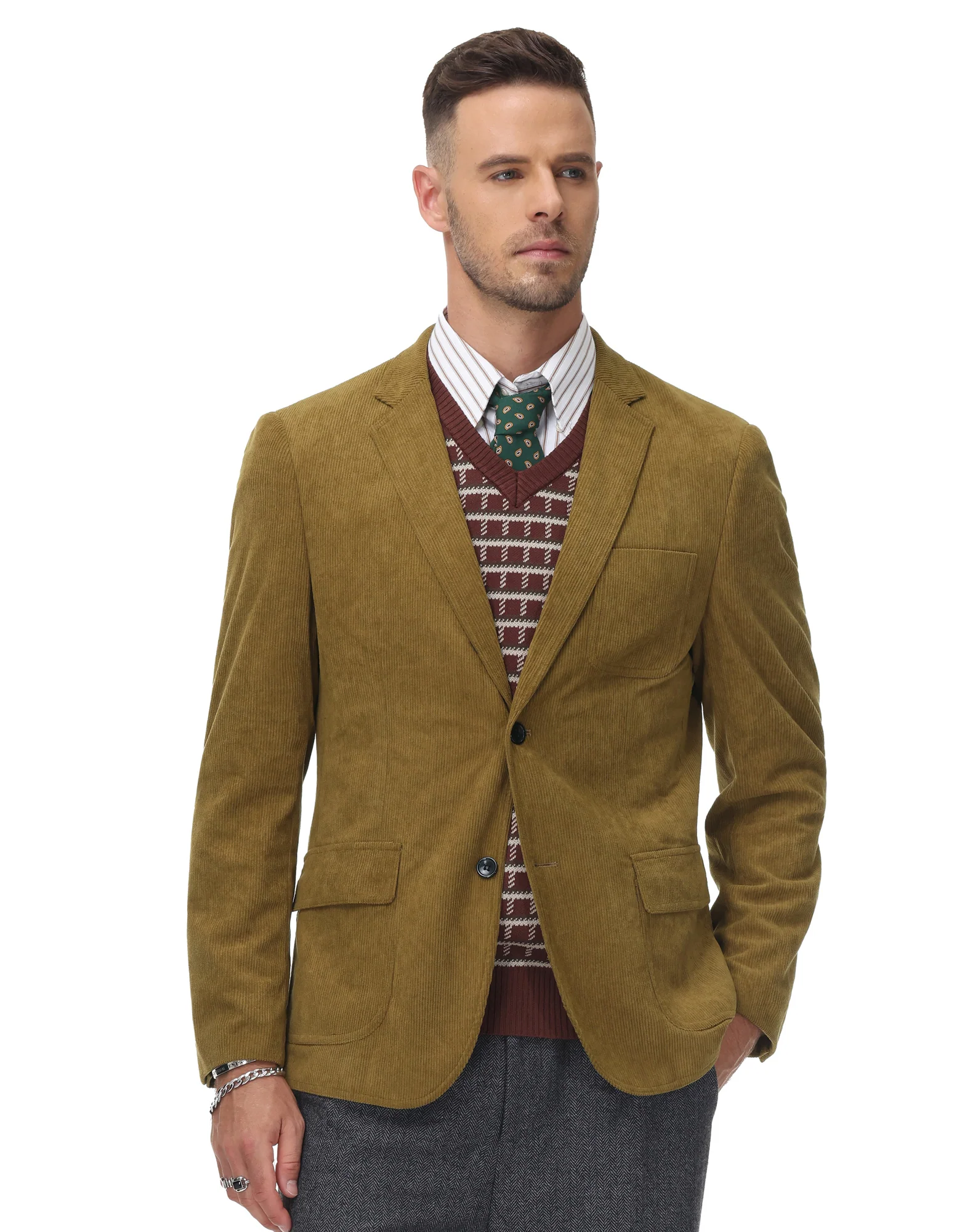 Men's Casual Corduroy Blazer Jacket Slim Fit Two Buttons Sport Coat - Image 5