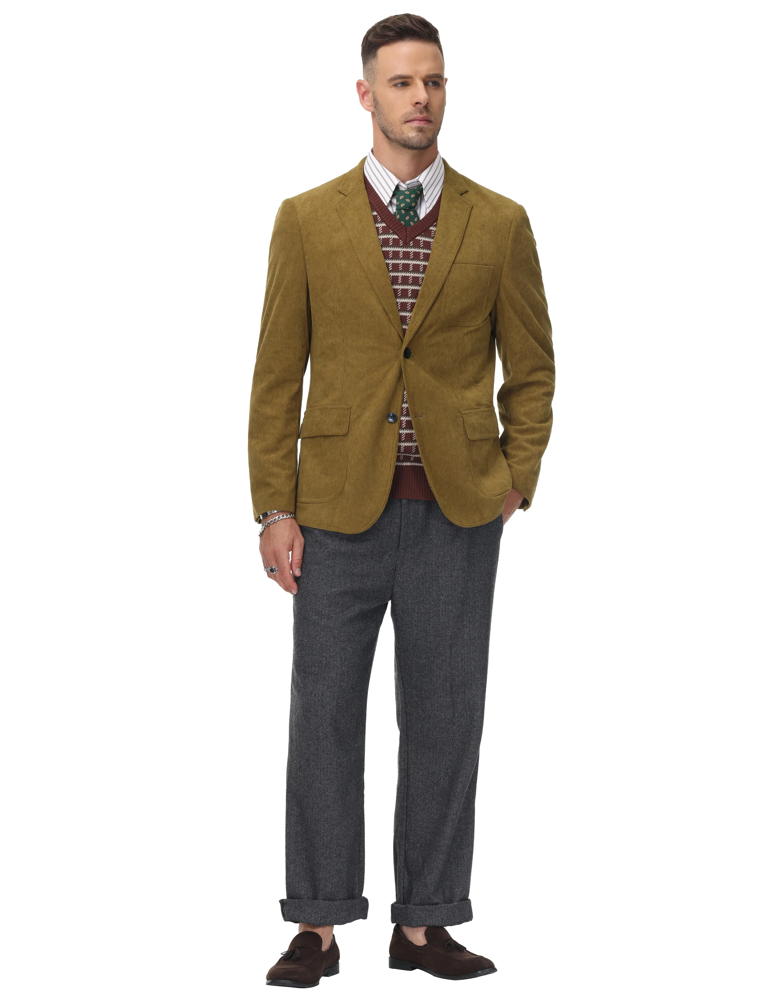 Men's Casual Corduroy Blazer Jacket Slim Fit Two Buttons Sport Coat - Image 6