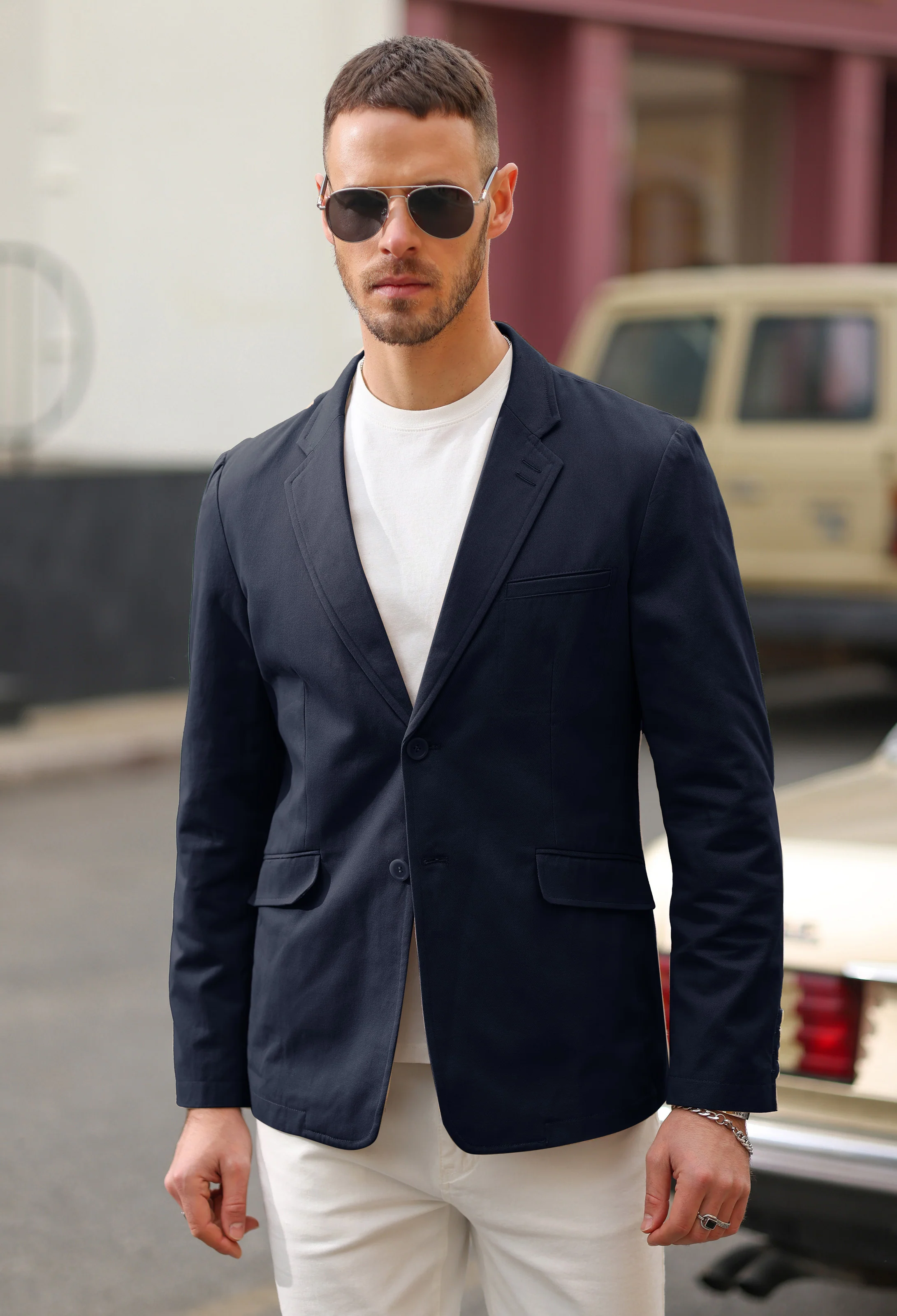 Men's Cotton Twill Blazer Jacket Two Buttons Lightweight Casual Slim Fit Sport Coat - Image 12