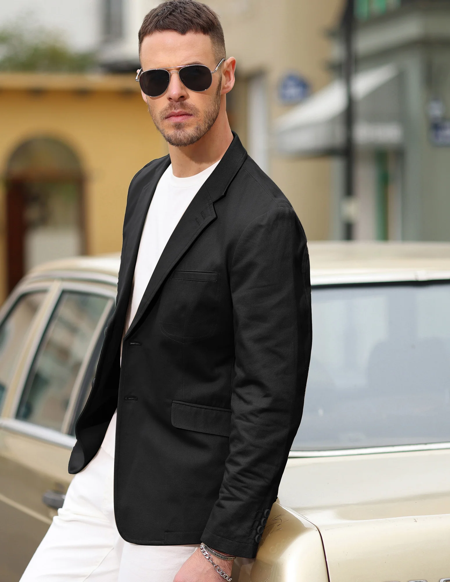 Men's Cotton Twill Blazer Jacket Two Buttons Lightweight Casual Slim Fit Sport Coat - Image 15