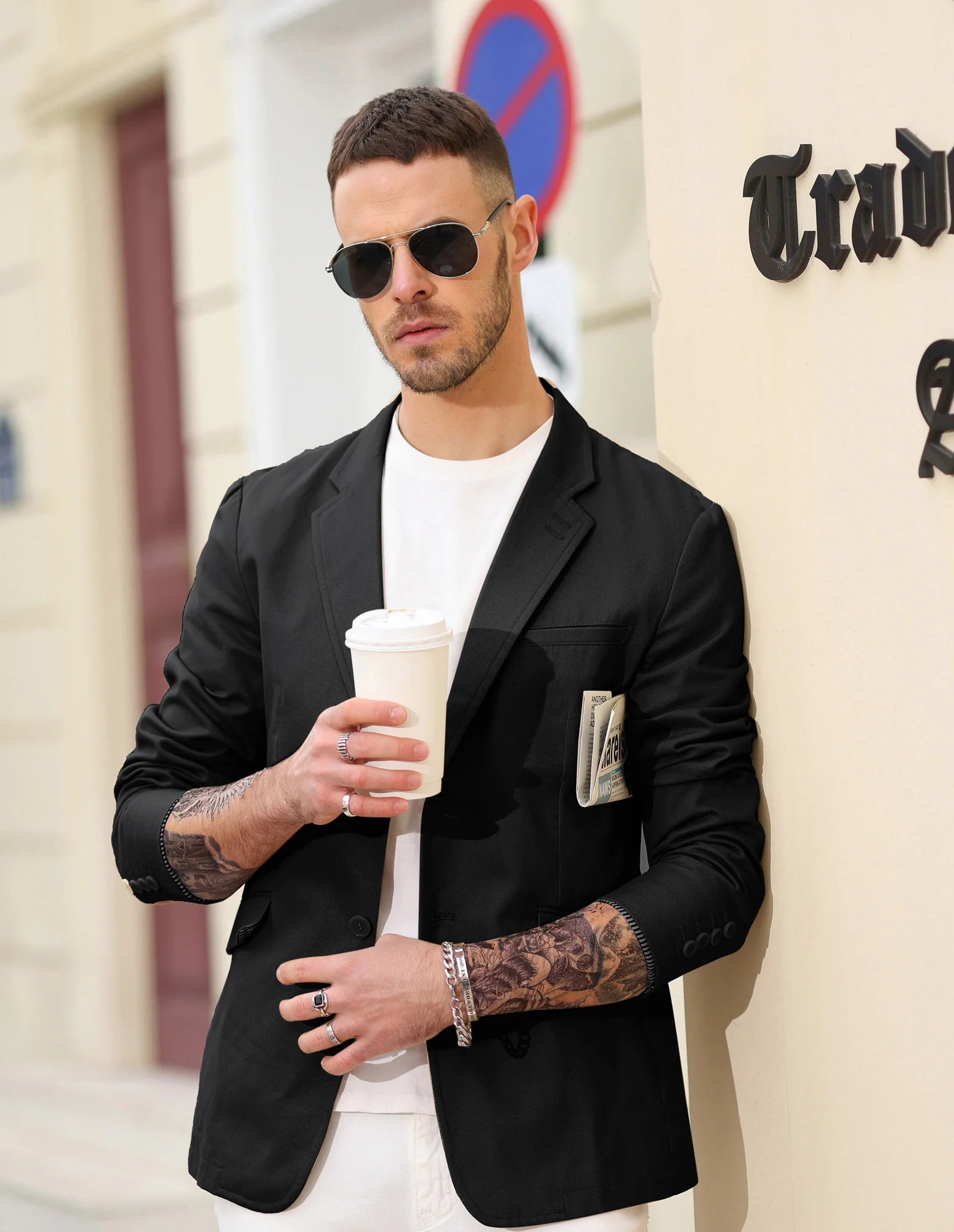 Men's Cotton Twill Blazer Jacket Two Buttons Lightweight Casual Slim Fit Sport Coat - Image 16