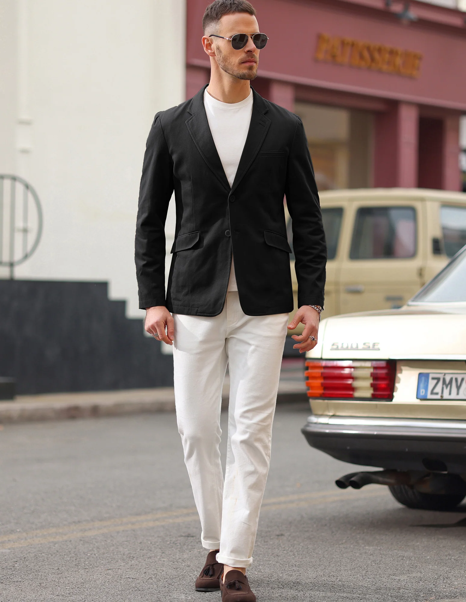 Men's Cotton Twill Blazer Jacket Two Buttons Lightweight Casual Slim Fit Sport Coat - Image 17