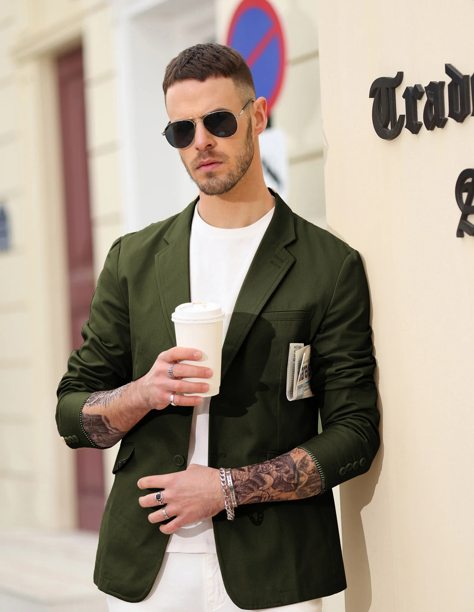 Men's Cotton Twill Blazer Jacket Two Buttons Lightweight Casual Slim Fit Sport Coat - Image 20