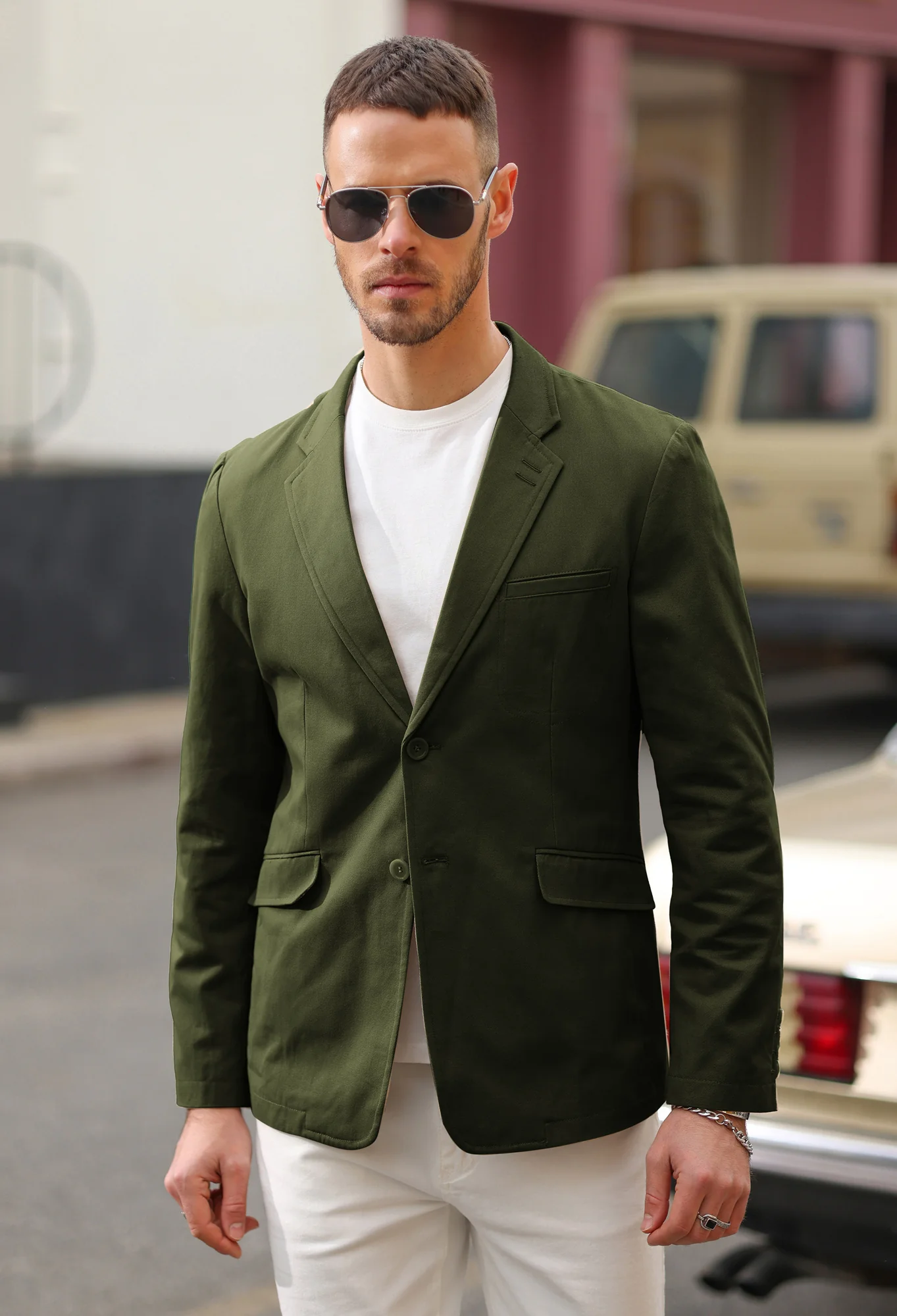 Men's Cotton Twill Blazer Jacket Two Buttons Lightweight Casual Slim Fit Sport Coat - Image 21