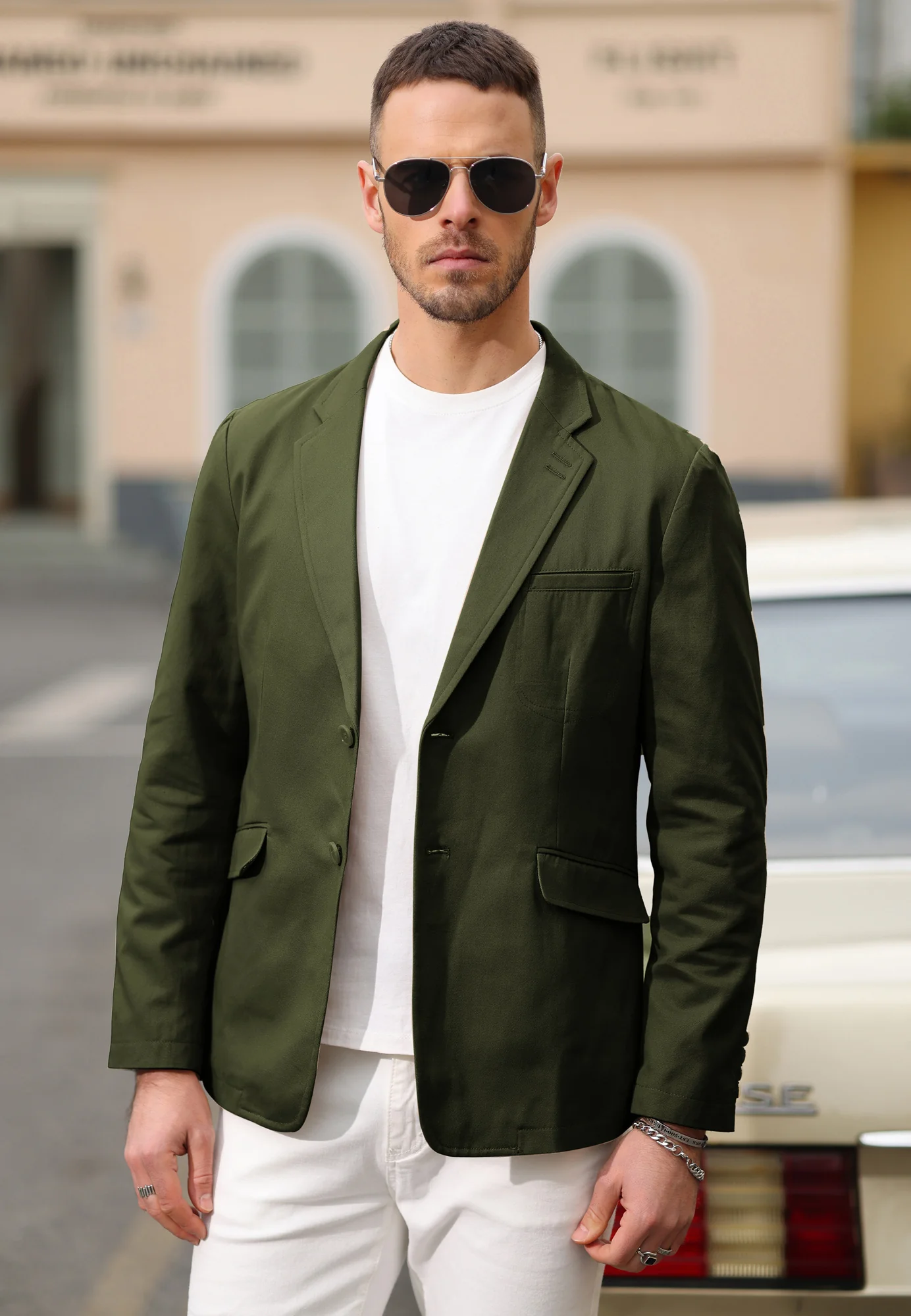 Men's Cotton Twill Blazer Jacket Two Buttons Lightweight Casual Slim Fit Sport Coat - Image 22