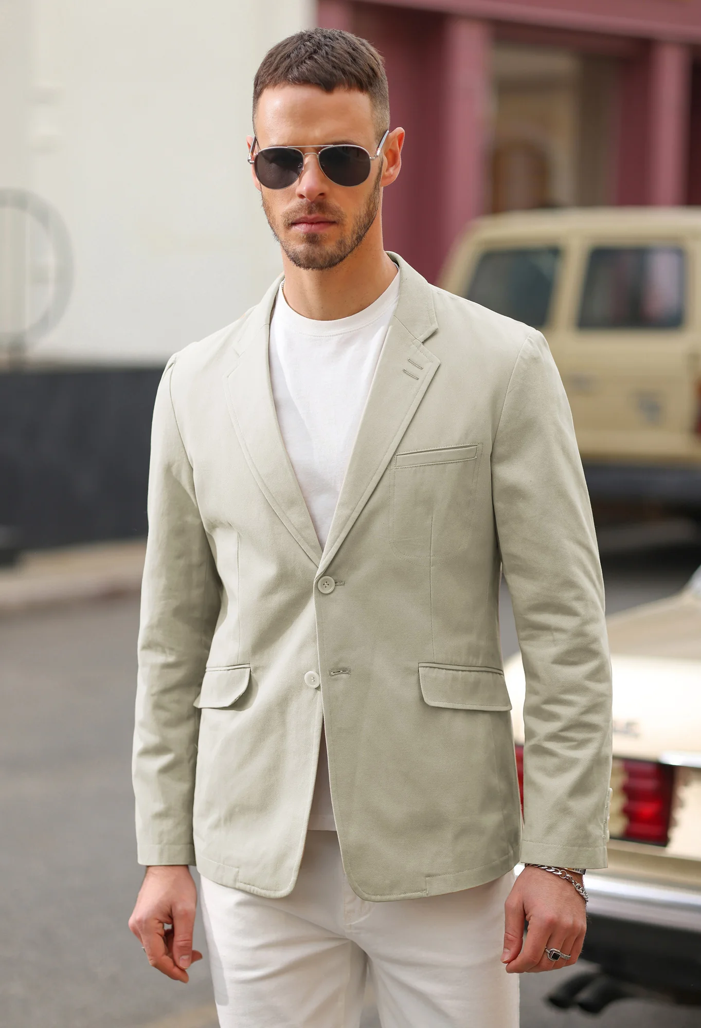 Men's Cotton Twill Blazer Jacket Two Buttons Lightweight Casual Slim Fit Sport Coat - Image 25
