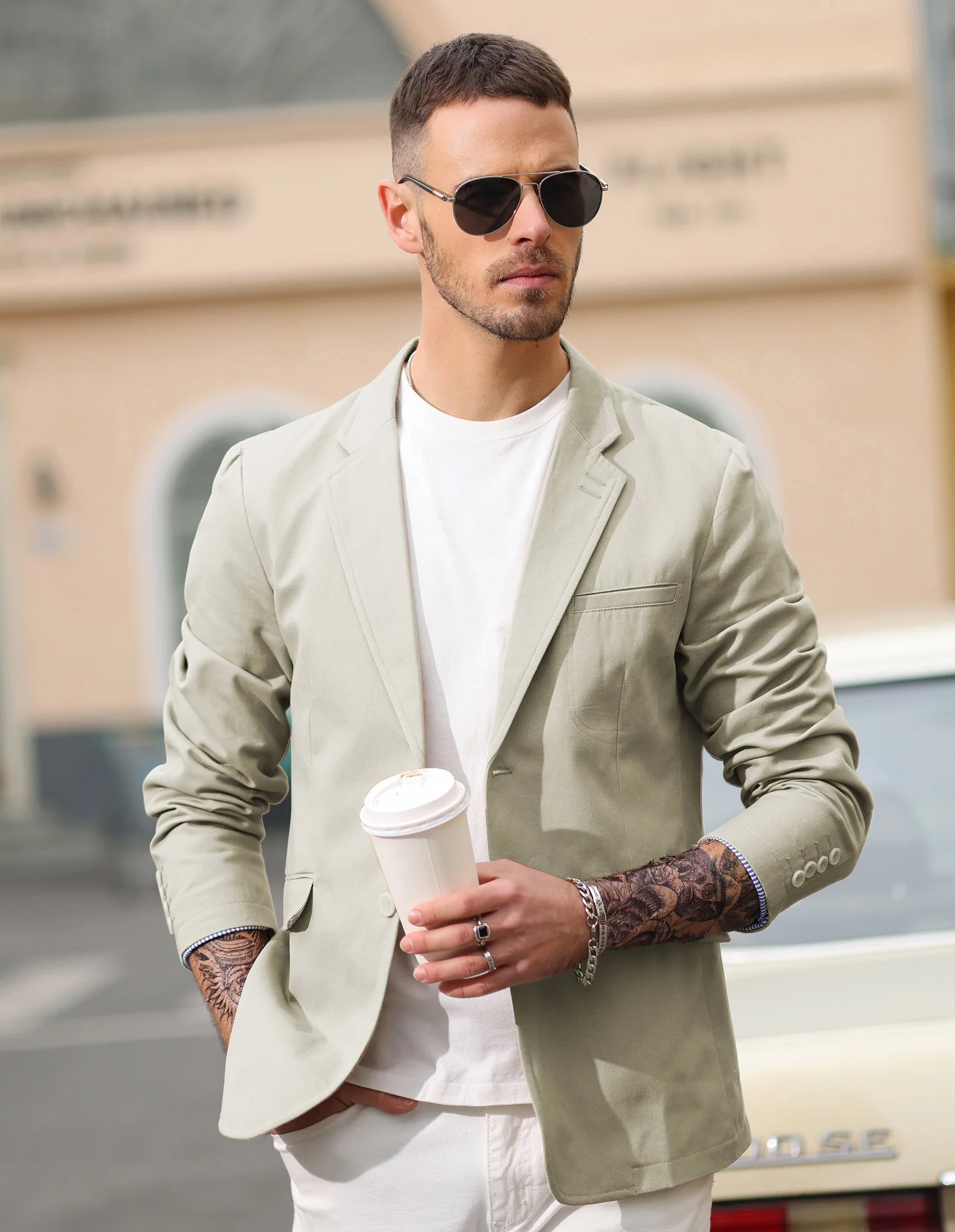 Men's Cotton Twill Blazer Jacket Two Buttons Lightweight Casual Slim Fit Sport Coat - Image 26