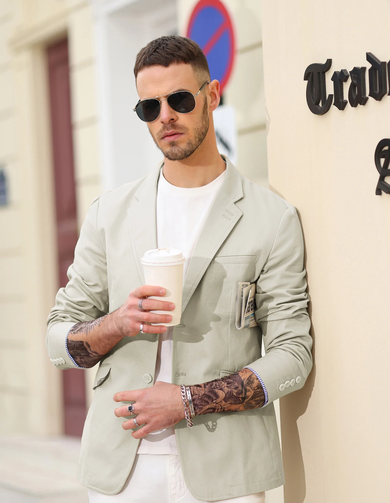 Men's Cotton Twill Blazer Jacket Two Buttons Lightweight Casual Slim Fit Sport Coat - Image 27