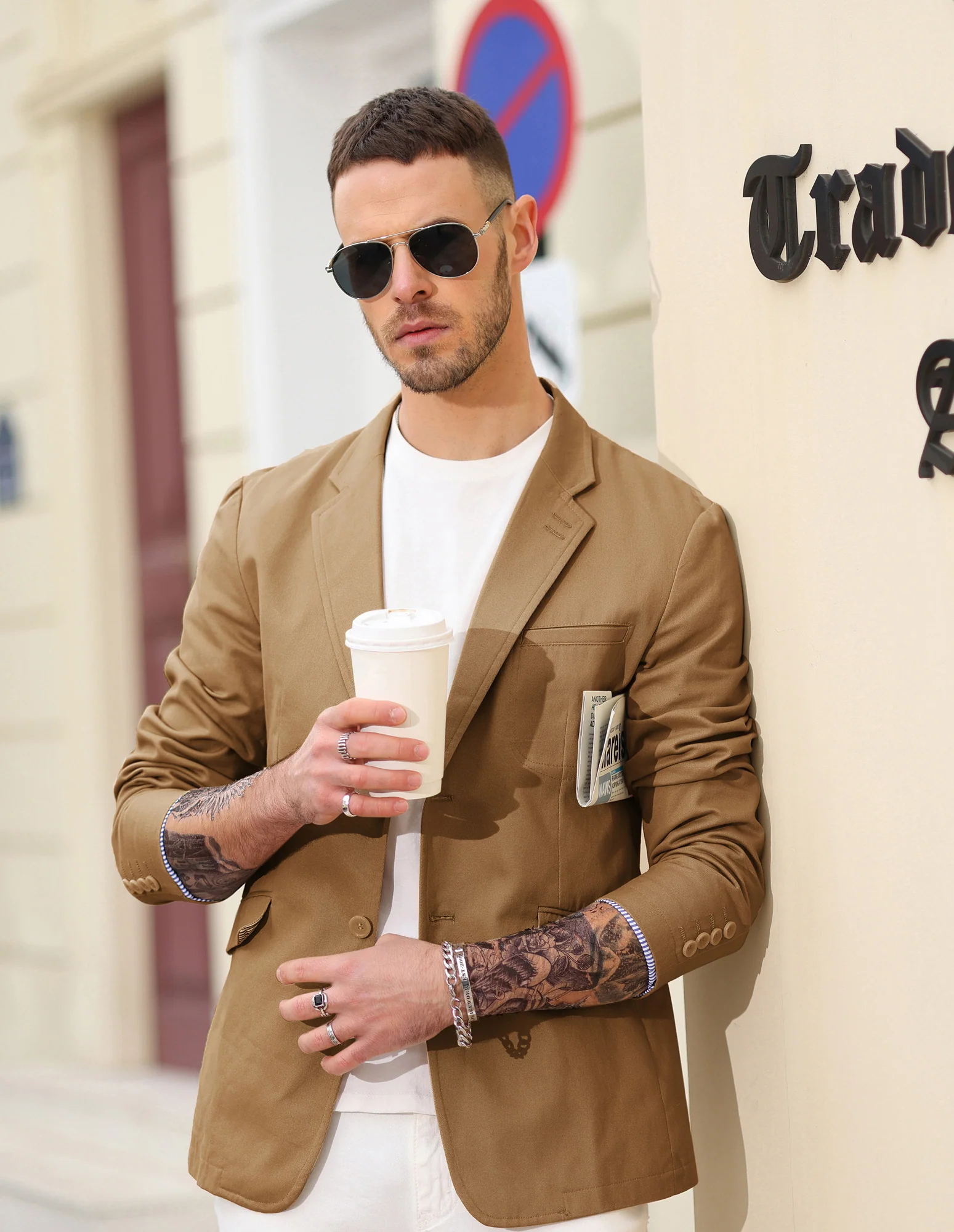 Men's Cotton Twill Blazer Jacket Two Buttons Lightweight Casual Slim Fit Sport Coat - Image 30