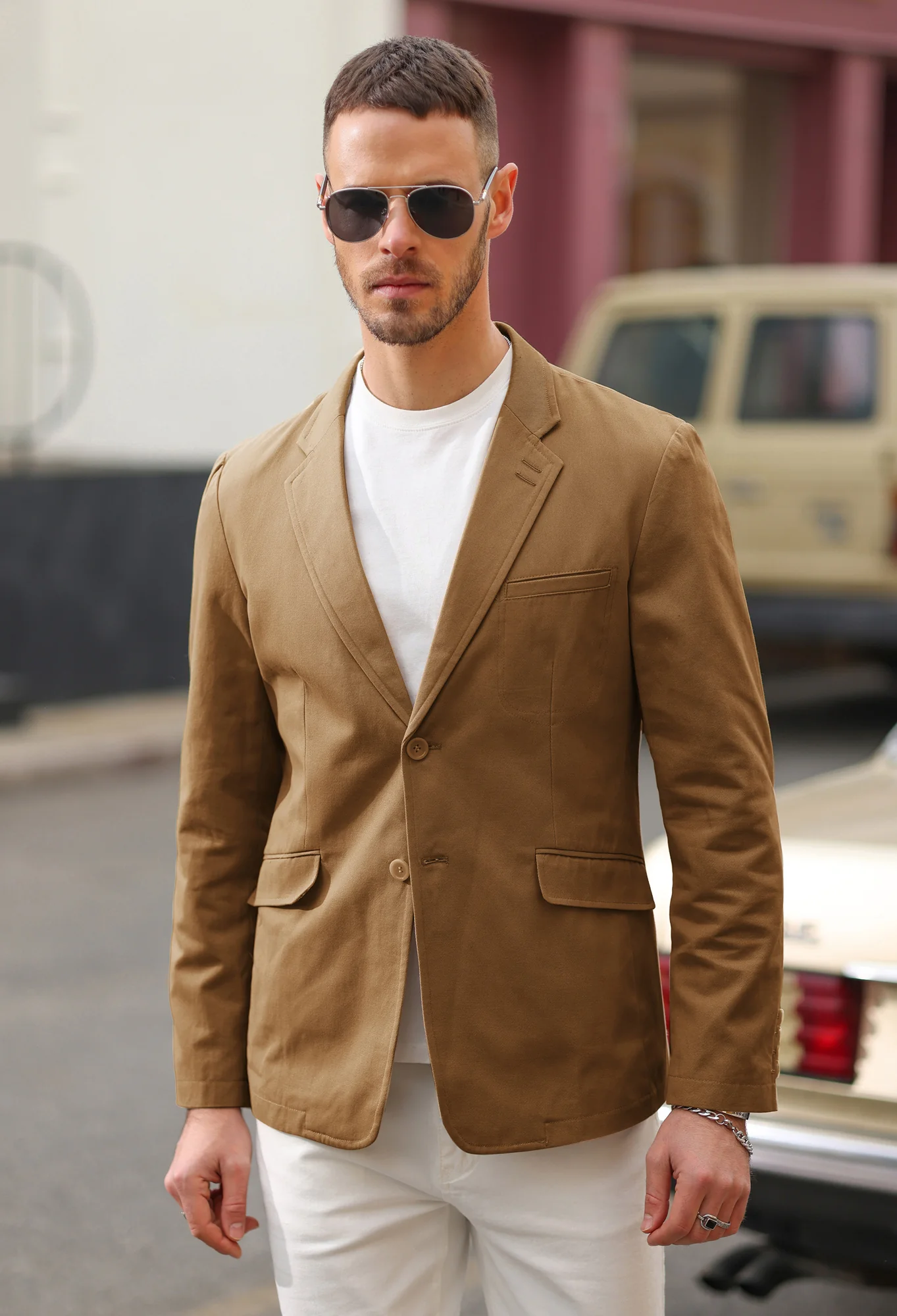 Men's Cotton Twill Blazer Jacket Two Buttons Lightweight Casual Slim Fit Sport Coat - Image 31
