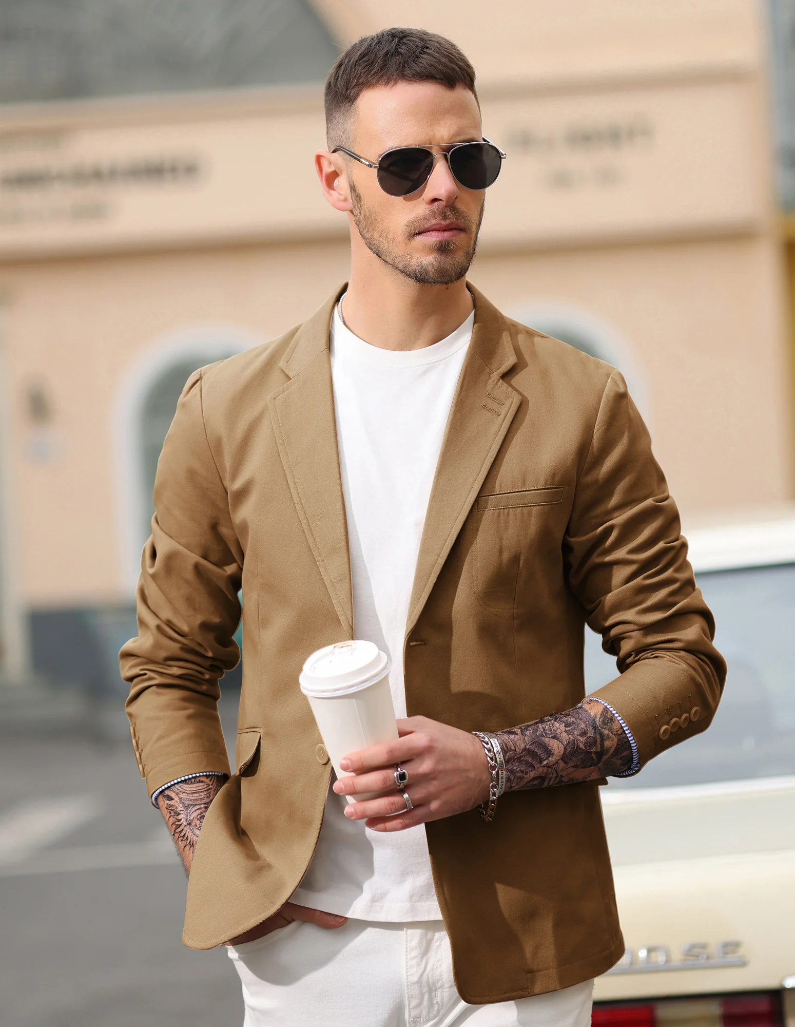 Men's Cotton Twill Blazer Jacket Two Buttons Lightweight Casual Slim Fit Sport Coat - Image 32