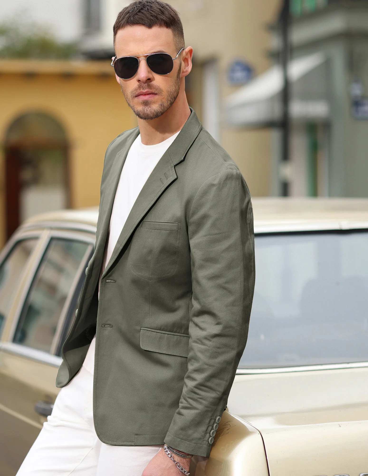 Men's Cotton Twill Blazer Jacket Two Buttons Lightweight Casual Slim Fit Sport Coat - Image 35