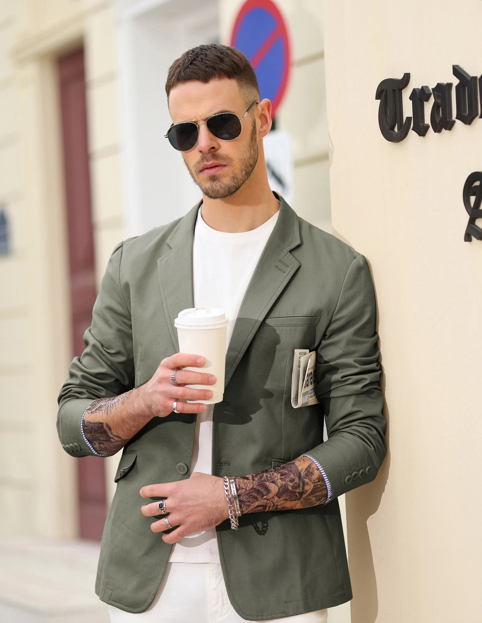 Men's Cotton Twill Blazer Jacket Two Buttons Lightweight Casual Slim Fit Sport Coat - Image 36