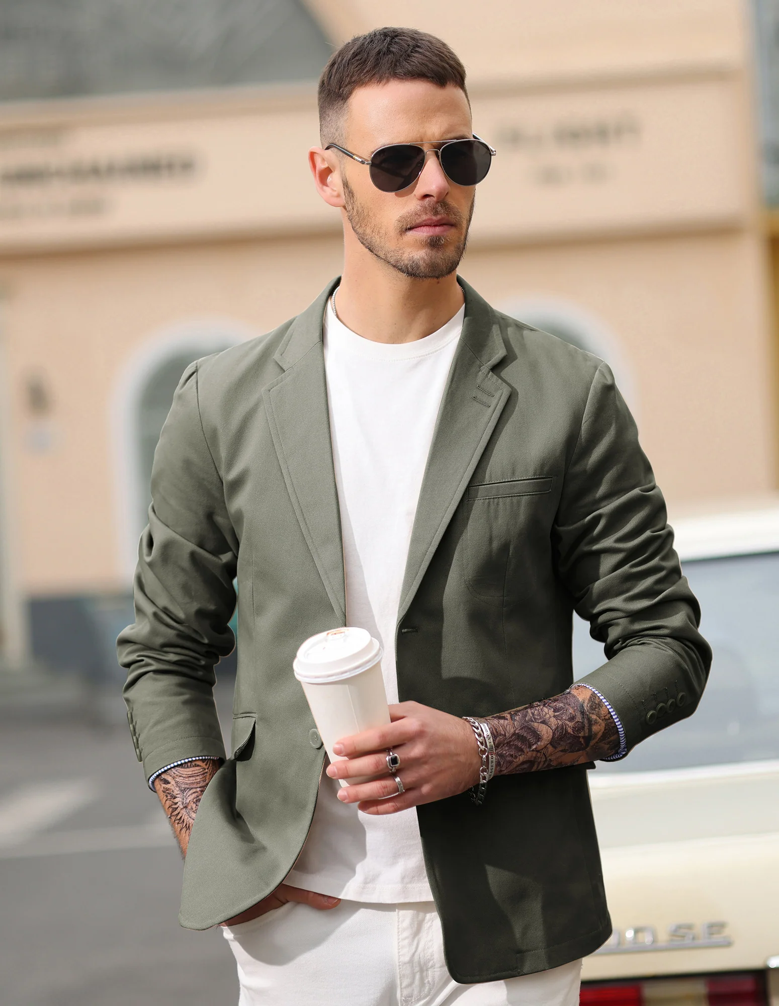 Men's Cotton Twill Blazer Jacket Two Buttons Lightweight Casual Slim Fit Sport Coat - Image 37
