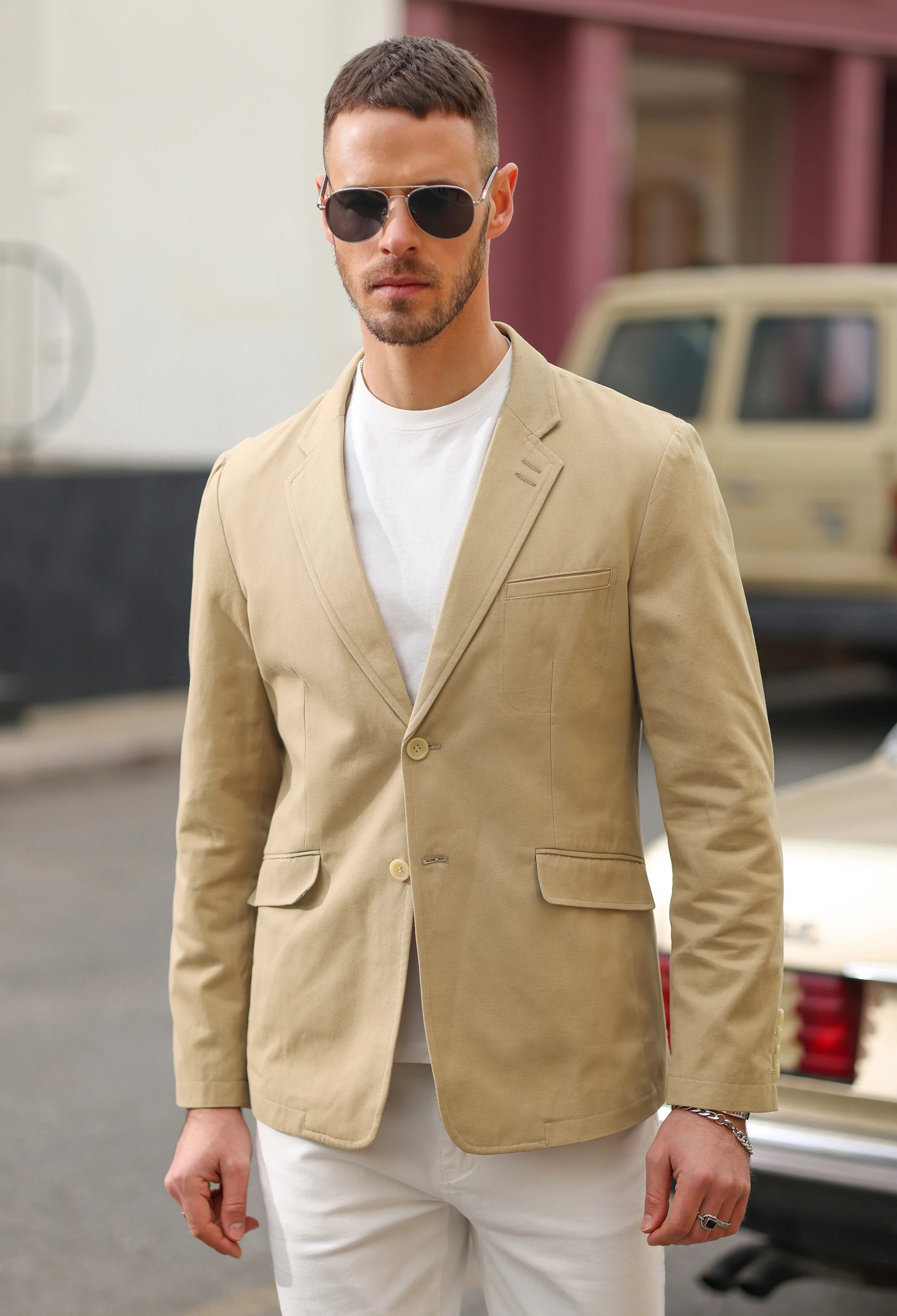Men's Cotton Twill Blazer Jacket Two Buttons Lightweight Casual Slim Fit Sport Coat - Image 5