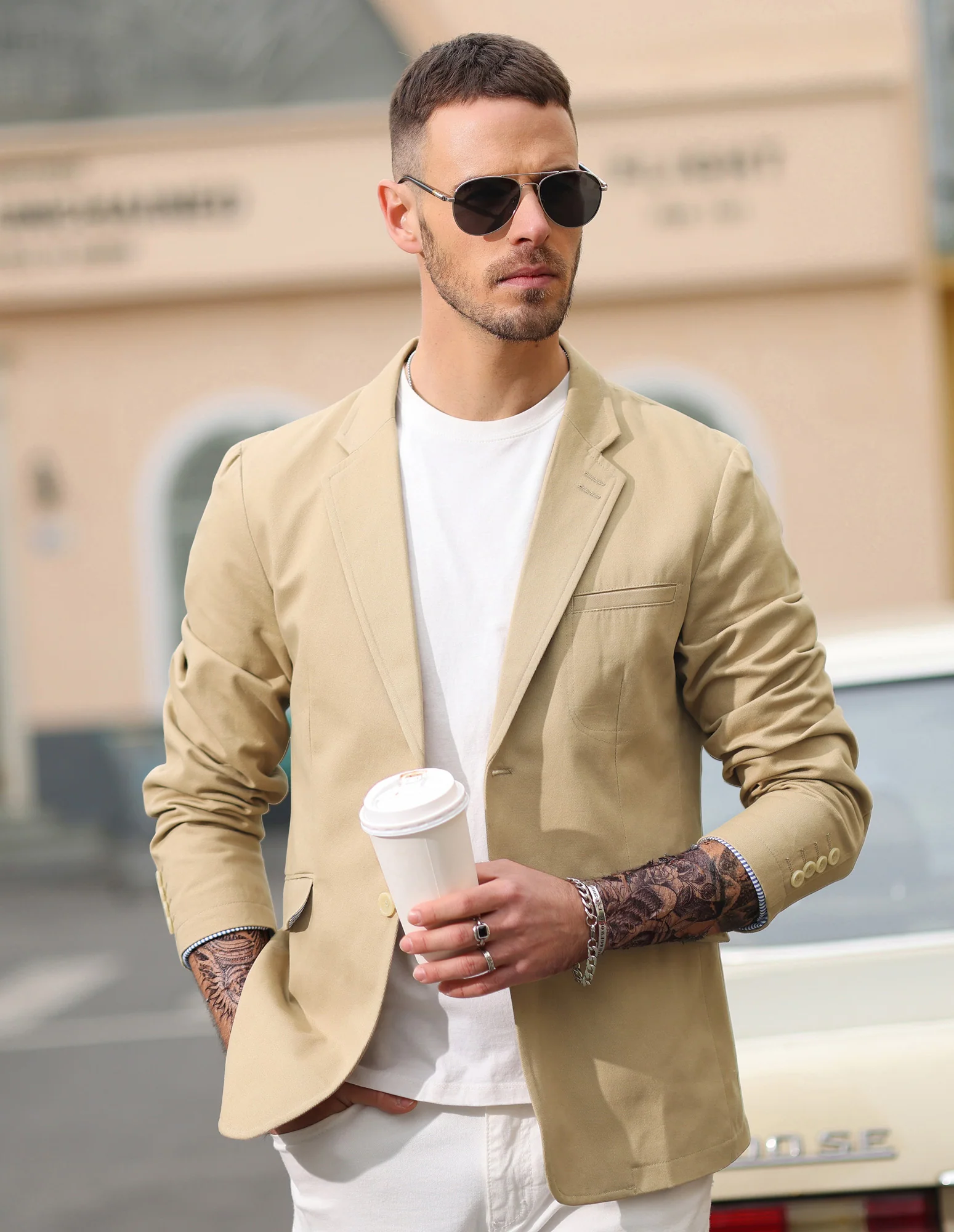 Men's Cotton Twill Blazer Jacket Two Buttons Lightweight Casual Slim Fit Sport Coat - Image 7
