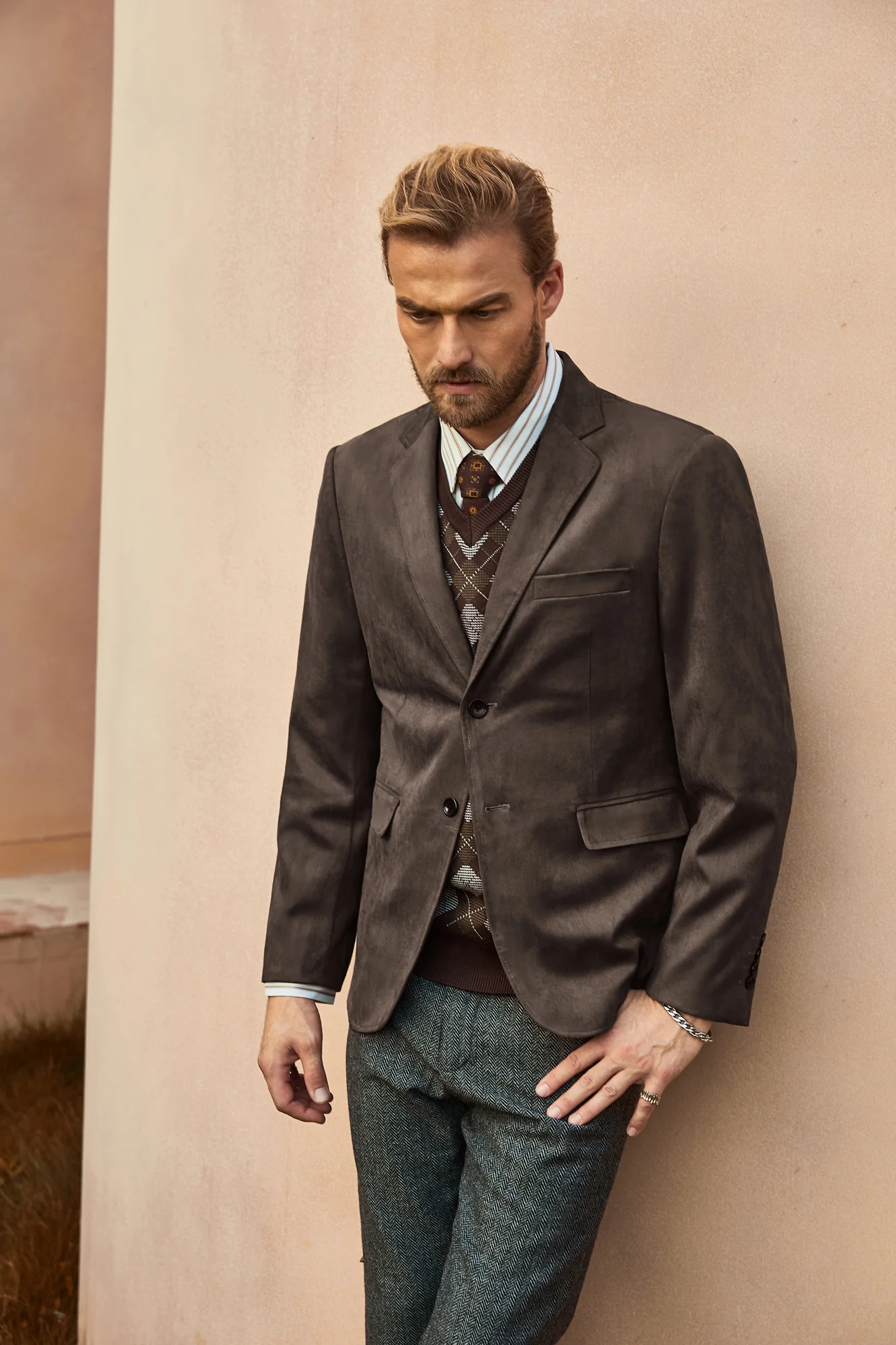 Paul Jones Men Faux Suede Blazer Coat Casual Notch Lapel Two Buttons Coat - Image 11