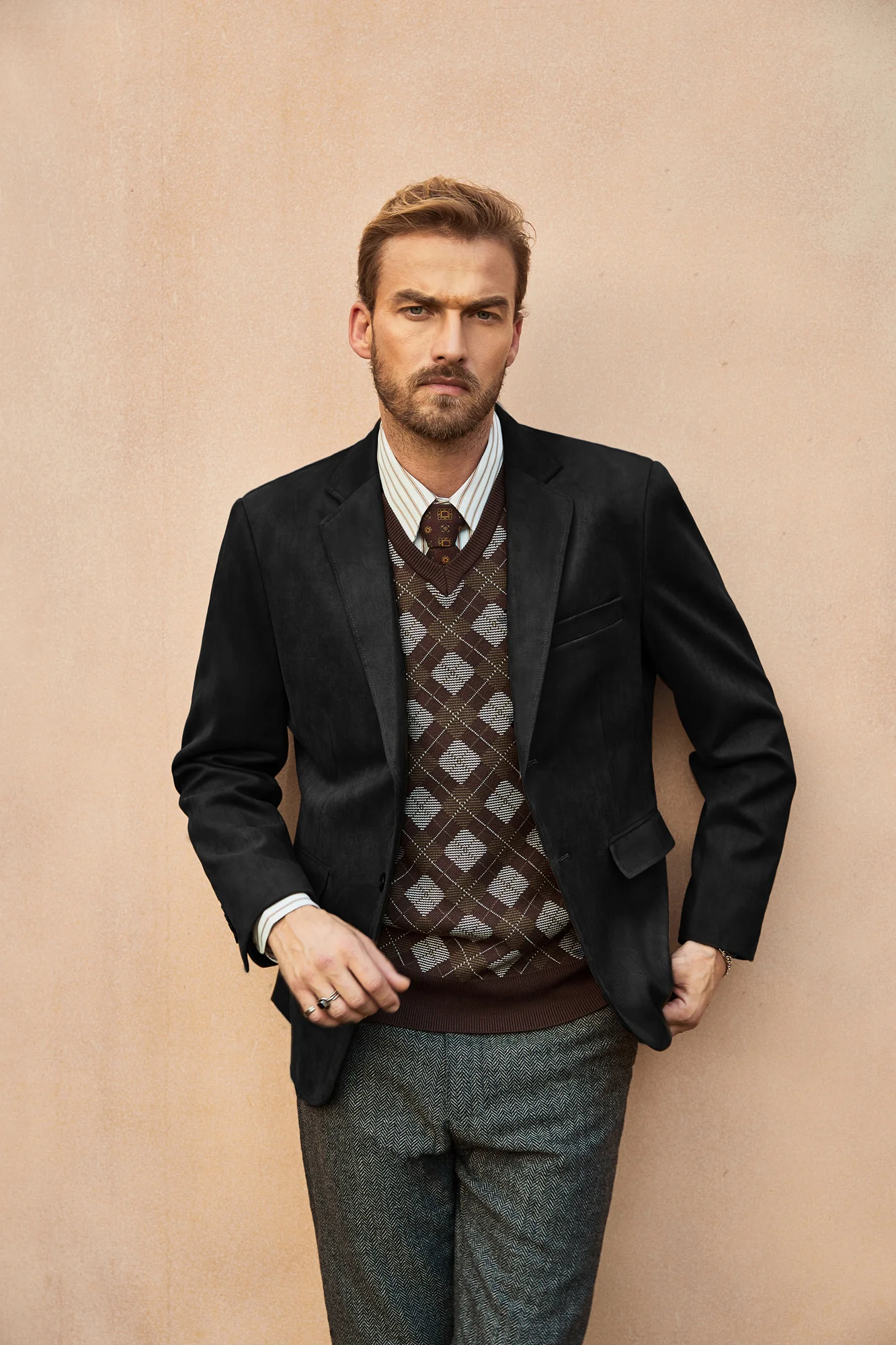Paul Jones Men Faux Suede Blazer Coat Casual Notch Lapel Two Buttons Coat - Image 14