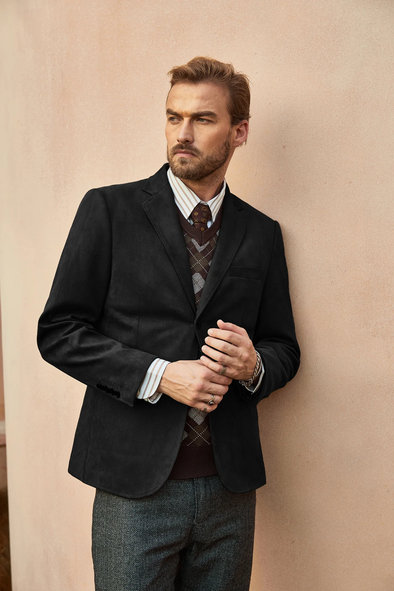 Paul Jones Men Faux Suede Blazer Coat Casual Notch Lapel Two Buttons Coat - Image 15