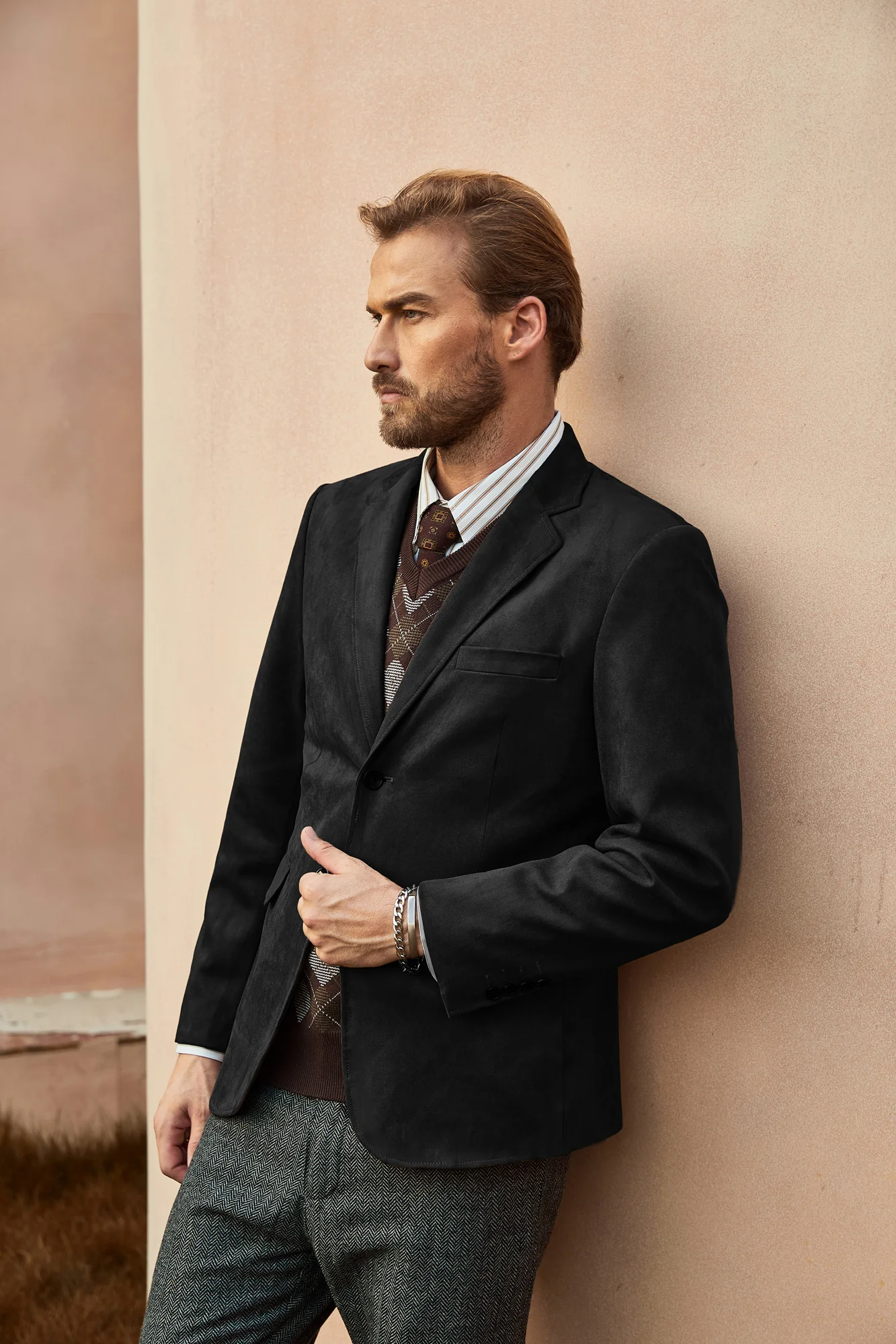 Paul Jones Men Faux Suede Blazer Coat Casual Notch Lapel Two Buttons Coat - Image 16