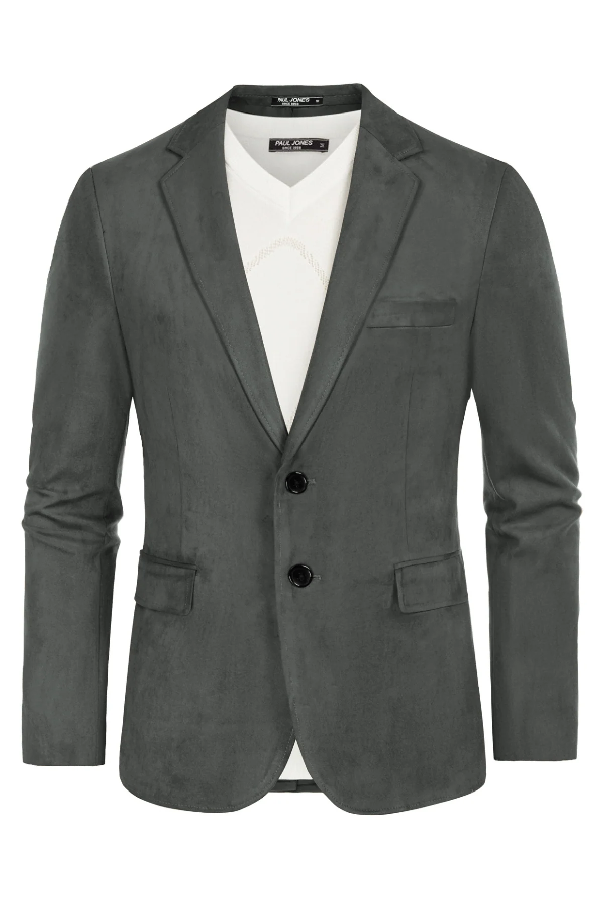 Paul Jones Men Faux Suede Blazer Coat Casual Notch Lapel Two Buttons Coat - Image 17