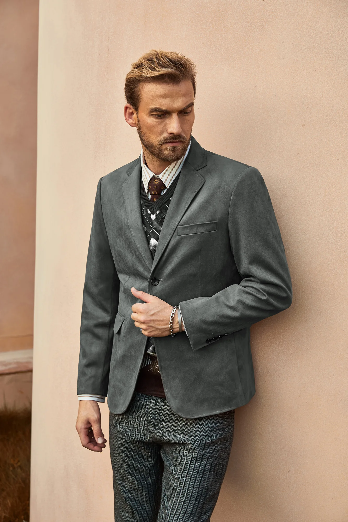 Paul Jones Men Faux Suede Blazer Coat Casual Notch Lapel Two Buttons Coat - Image 20